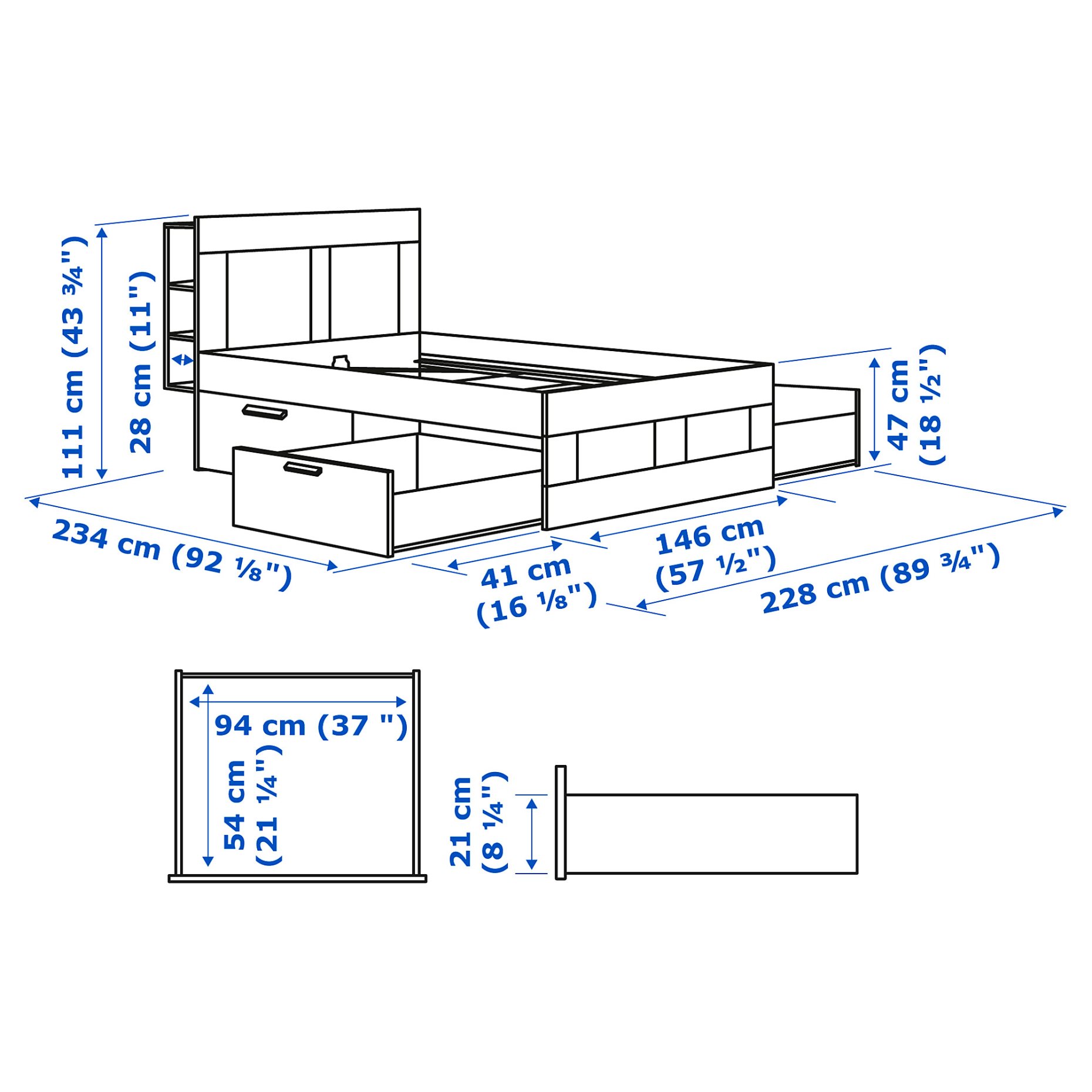 BRIMNES, κρεβάτι με αποθηκευτικό χώρο και κεφαλάρι, 140X200 cm, 194.948.79