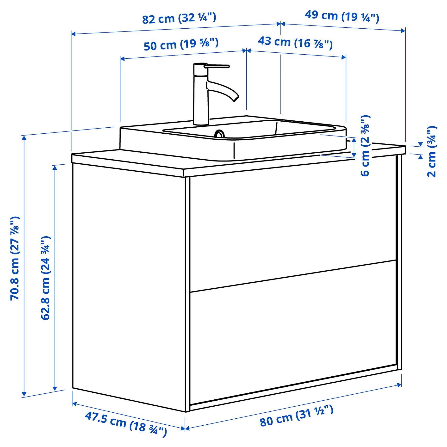 ANGSJON/BACKSJON, wash-stand with drawers/wash-basin/tap/high-gloss, 82x49x71 cm, 195.213.97