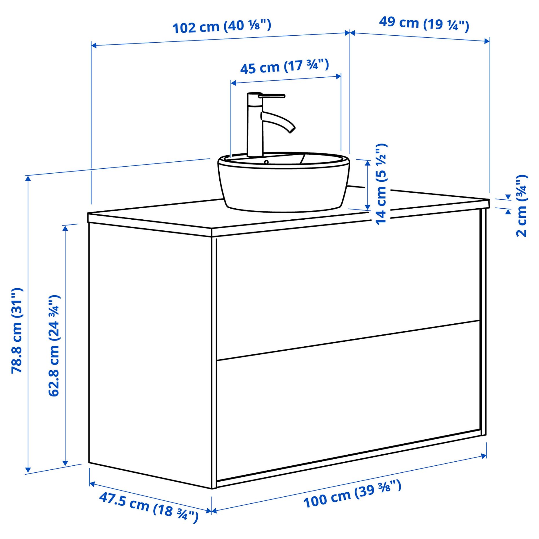 TANNFORSEN/TORNVIKEN, wash-stand with drawers/wash-basin/tap, 102x49x79 cm, 195.215.85
