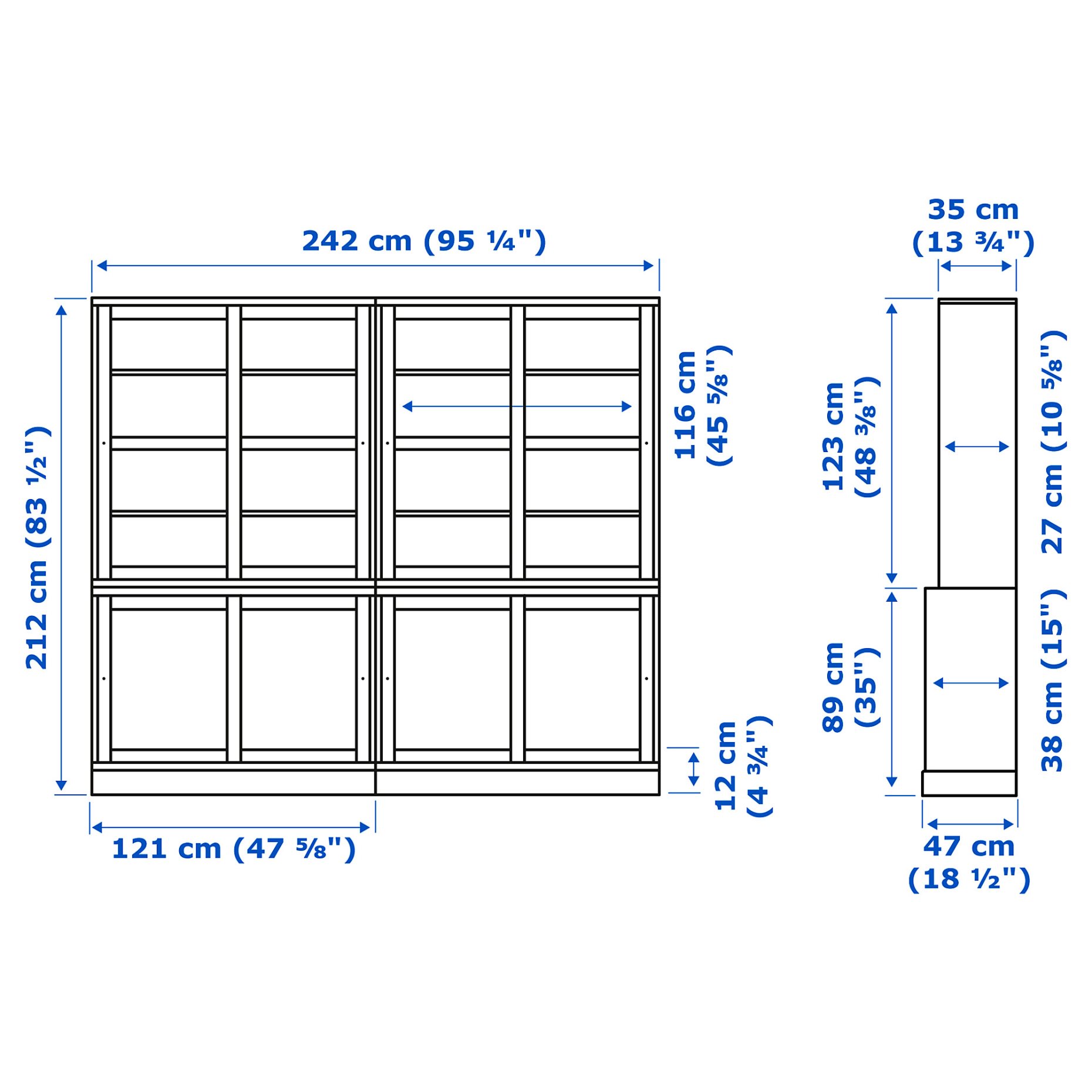 HAVSTA, storage combination with sliding glass doors, 242x47x212 cm, 195.348.80