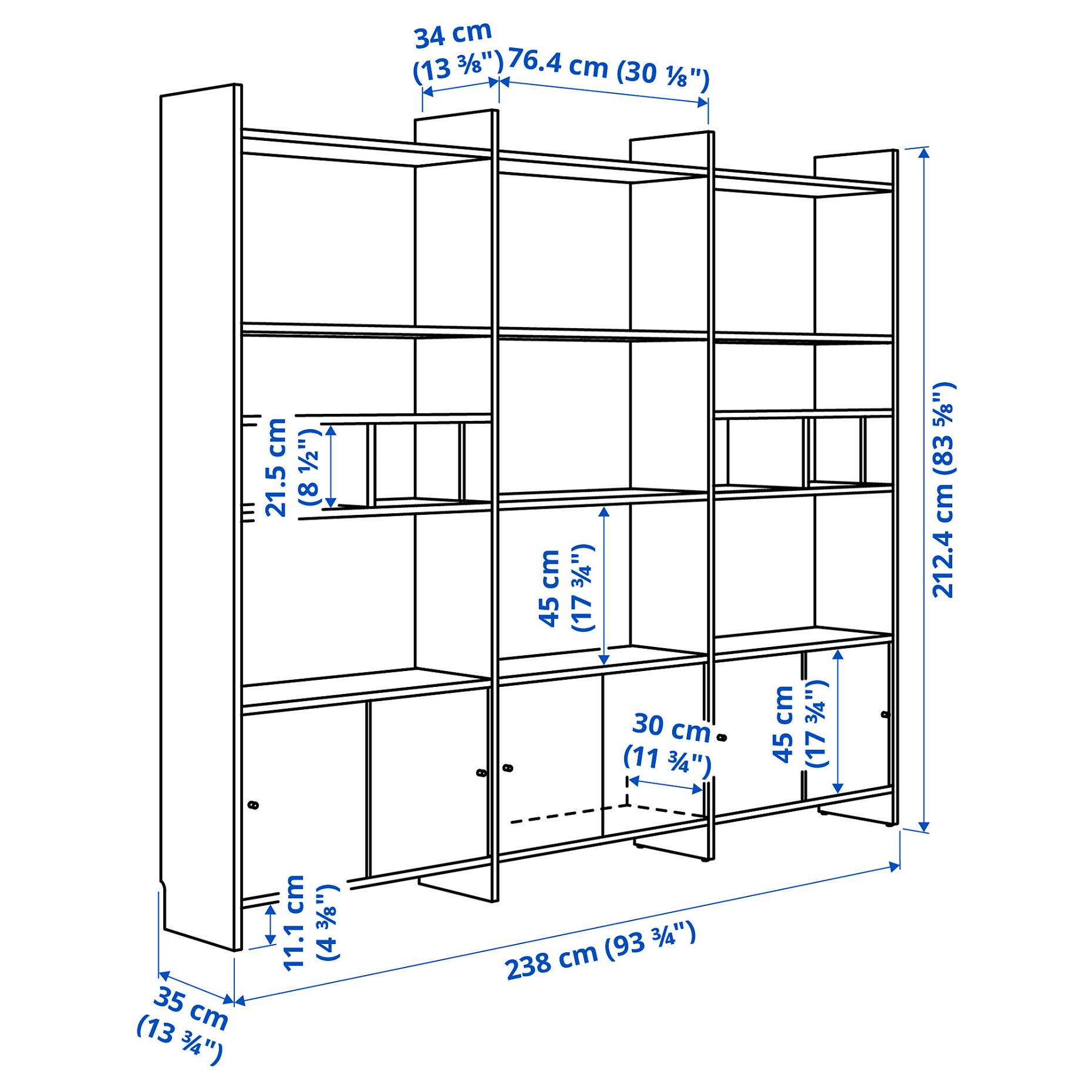 LÅDMAKARE, storage combination with sliding doors and 2 shelf inserts, 238x35x212 cm, 195.646.88