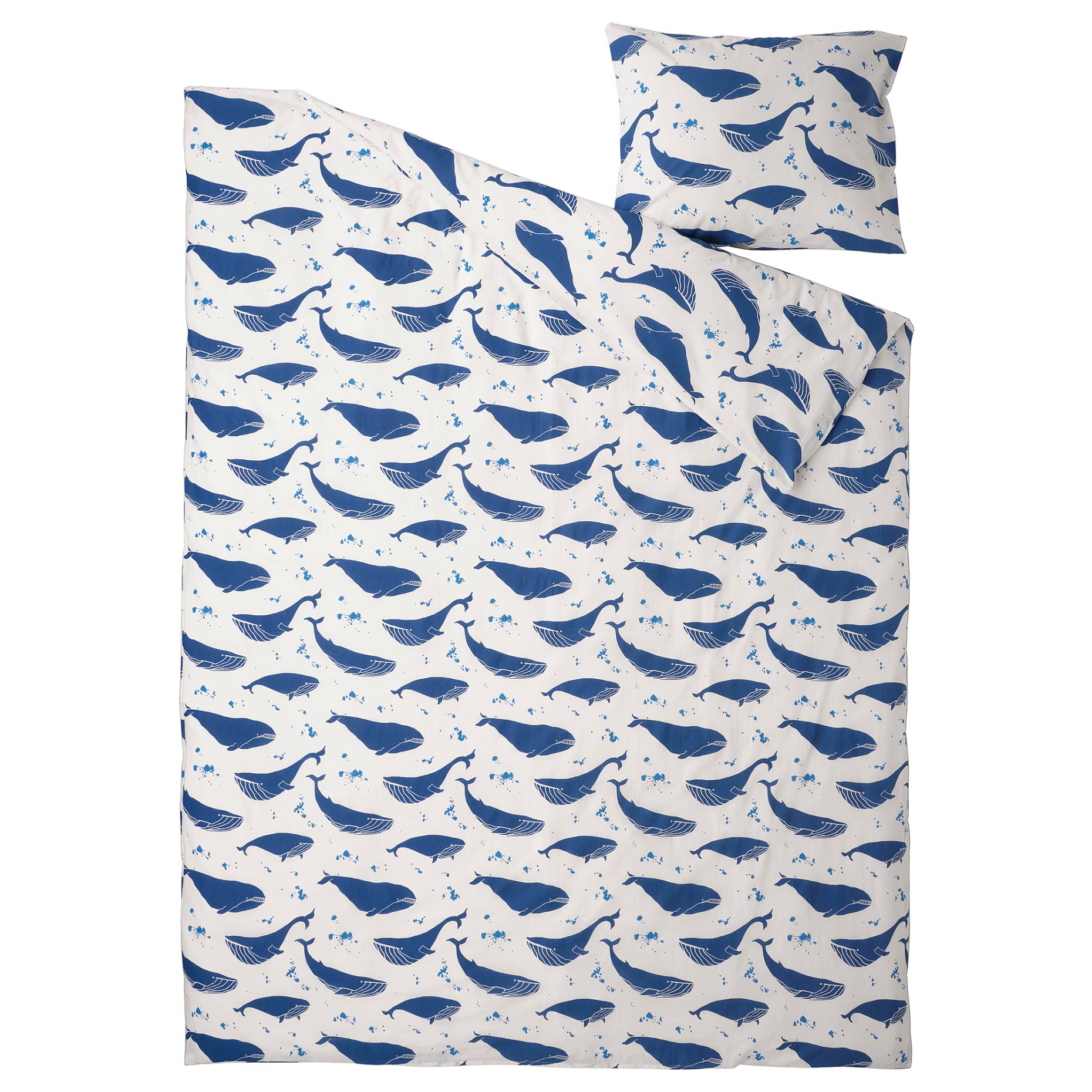 BLÅVINGAD, duvet cover and pillowcase/whale pattern, 150x200/50x60 cm, 205.211.03
