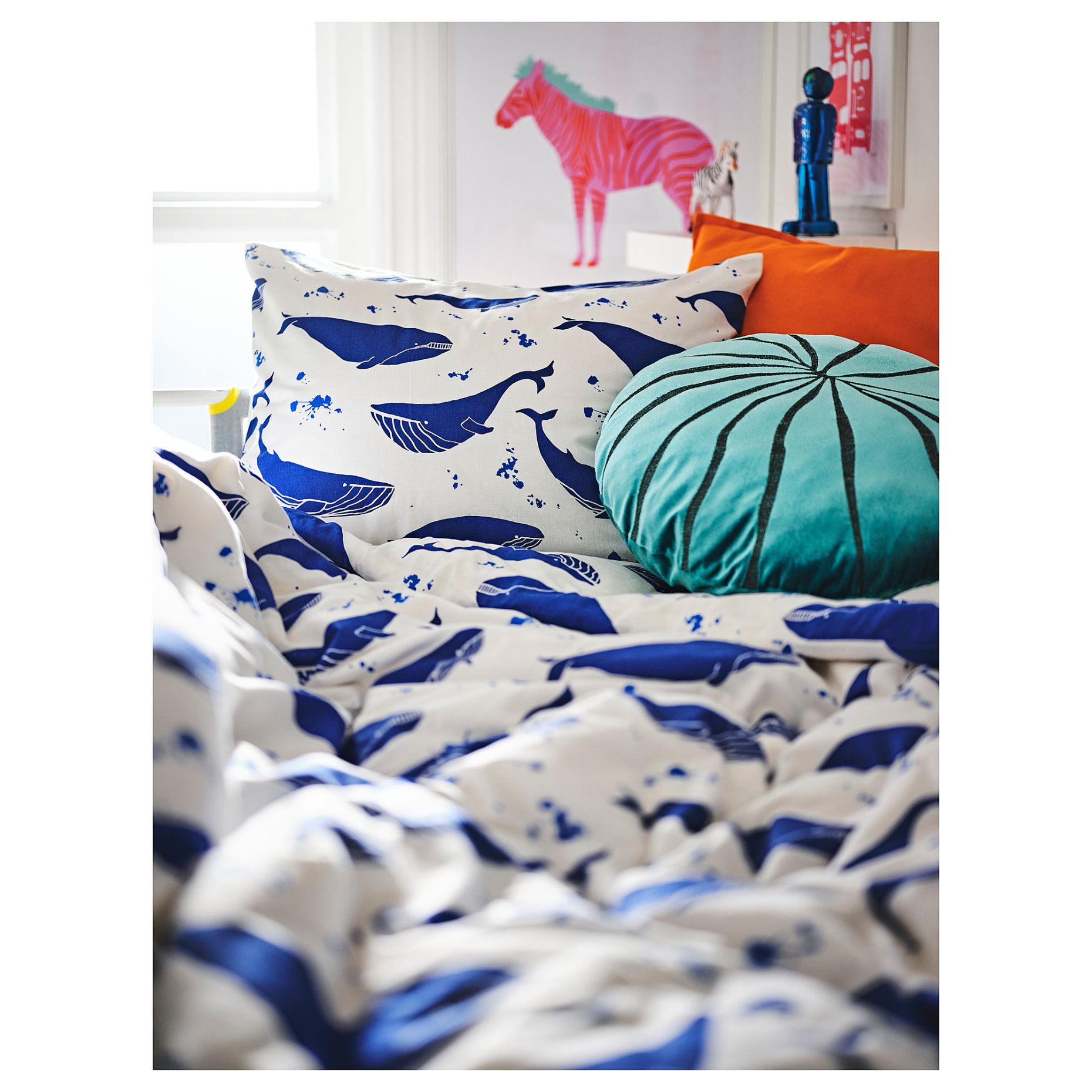 BLÅVINGAD, duvet cover and pillowcase/whale pattern, 150x200/50x60 cm, 205.211.03
