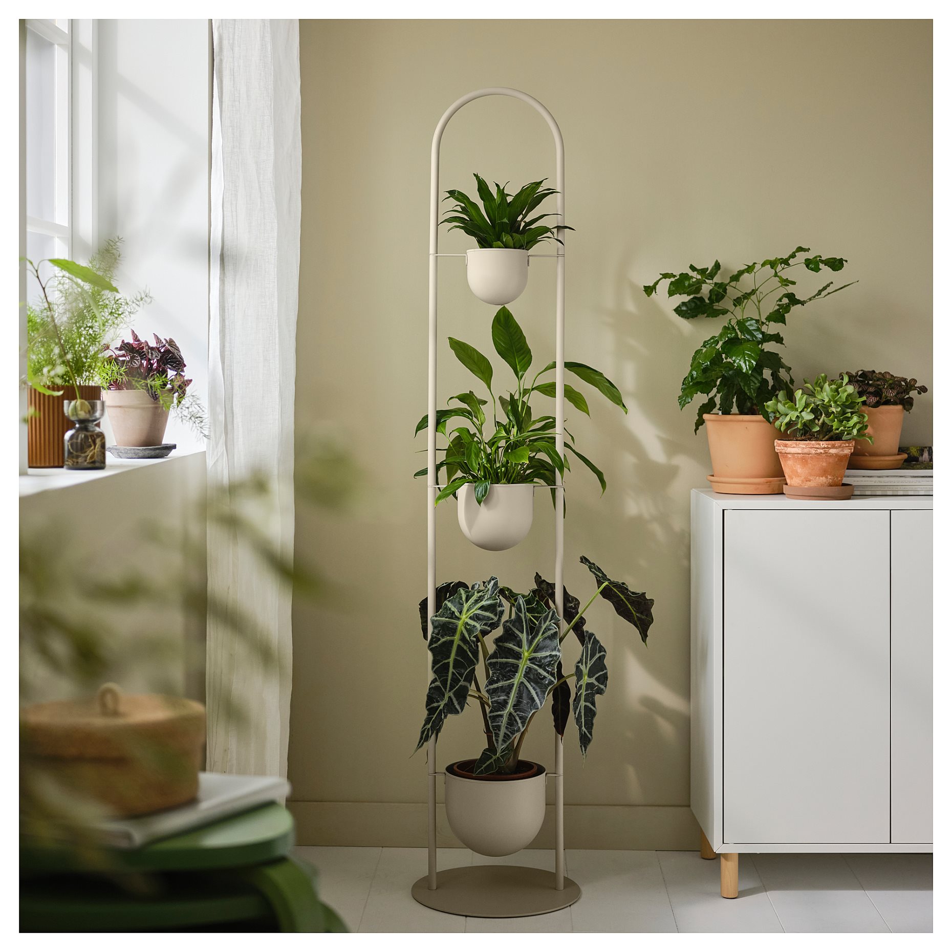 DAKSJUS, plant stand with 3 plant pots/in/outdoor, 205.670.25