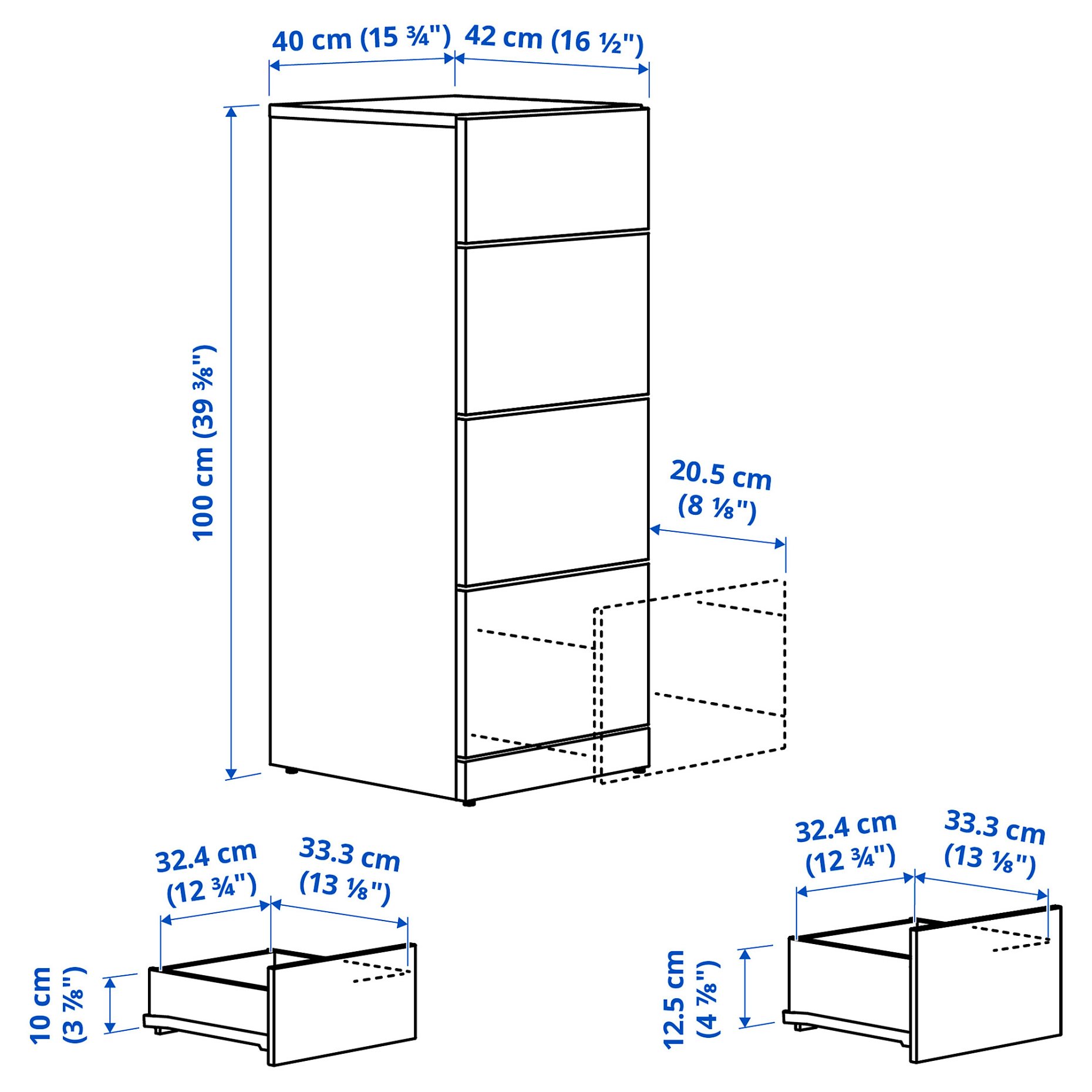 LASTARE, chest of 4 drawers, 40x42x100 cm, 205.993.52