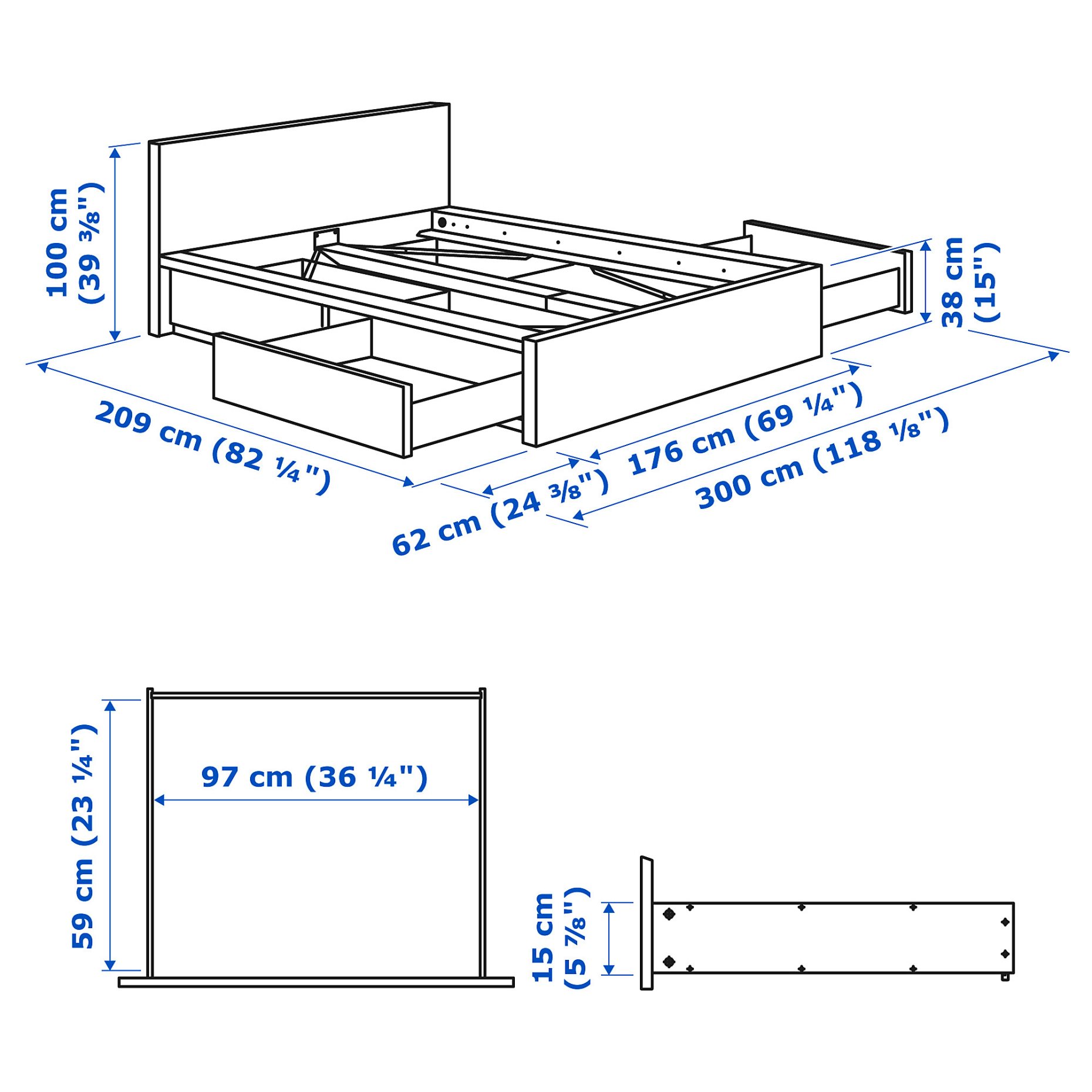 MALM, bed frame/high with 4 storage boxes, 160X200 cm, 291.754.38