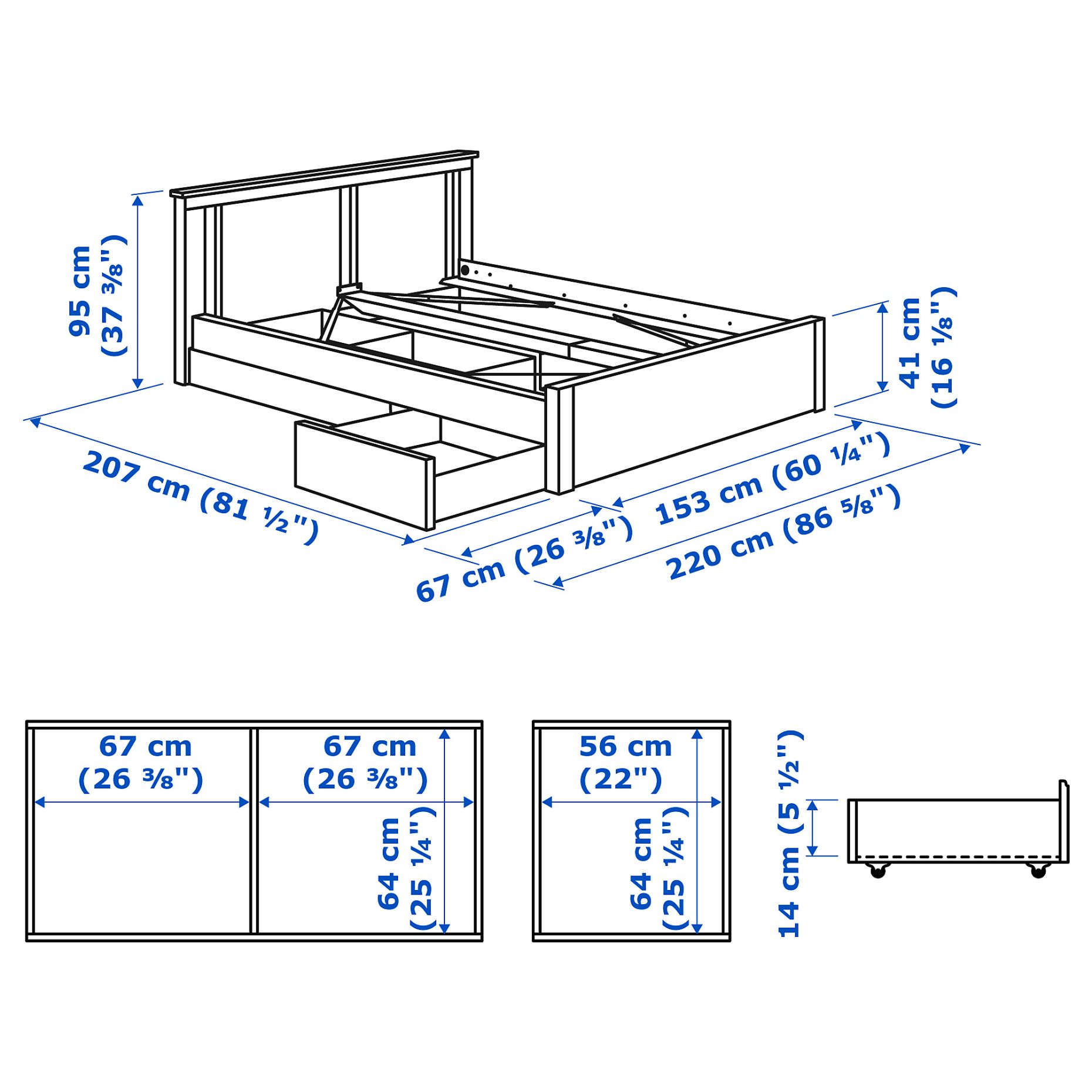 SONGESAND, bed frame with 2 storage boxes, 140X200 cm, 292.412.40