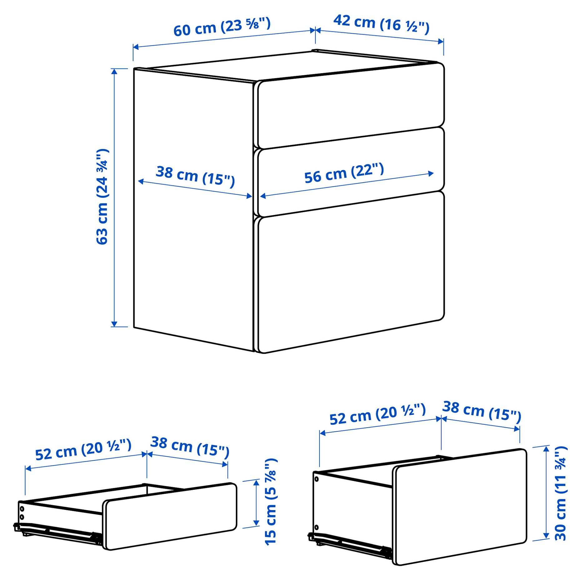 SMASTAD/PLATSA, chest of 3 drawers, 60x42x63 cm, 294.201.33