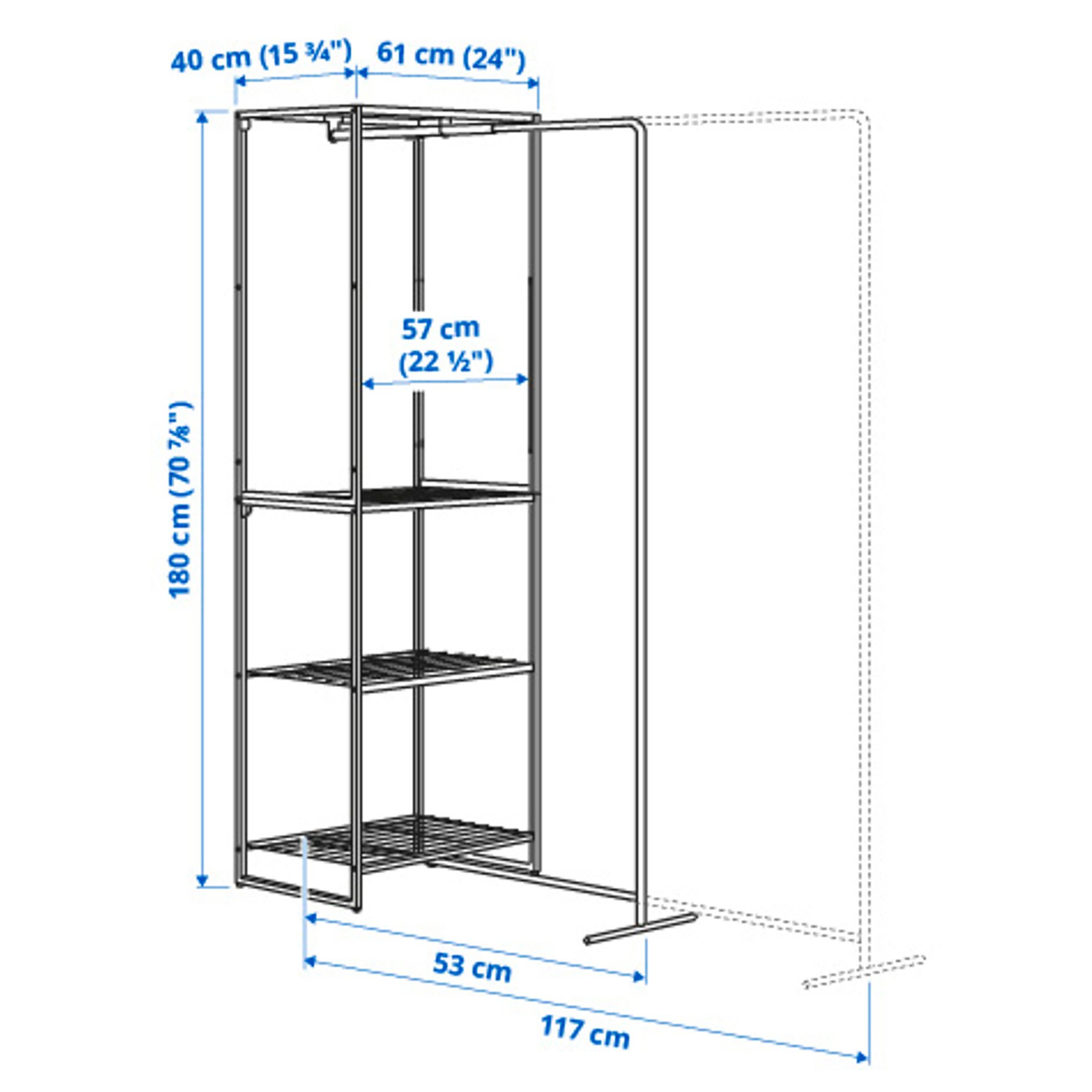 JOSTEIN, shelving unit with drying rack/in/outdoor/wire, 61x53/117x180 cm, 294.372.61