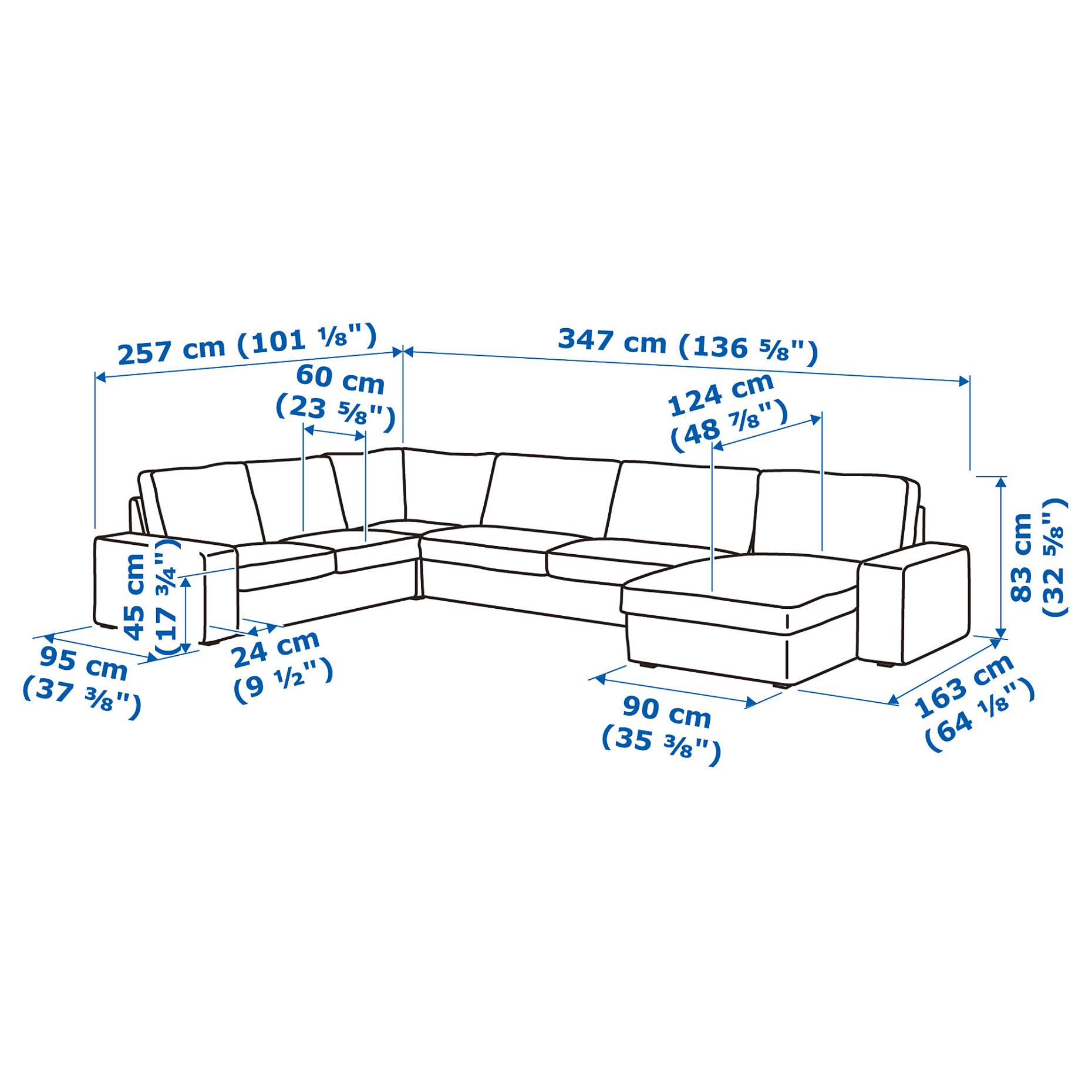 KIVIK, γωνιακός καναπές, 5 θέσεων με σεζλόνγκ, 294.430.21