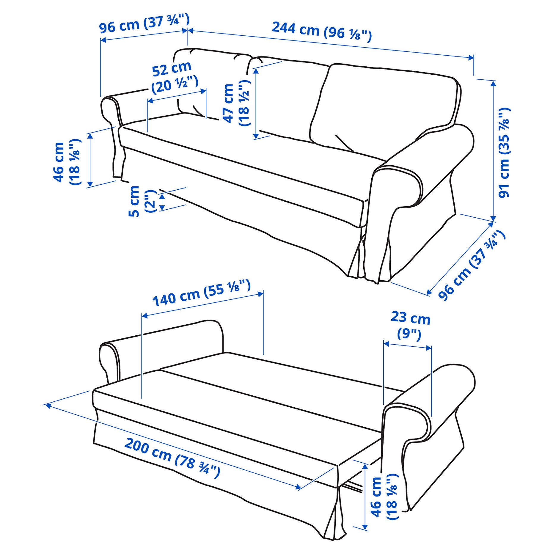 VRETSTORP, τριθέσιος καναπές-κρεβάτι, 294.912.48