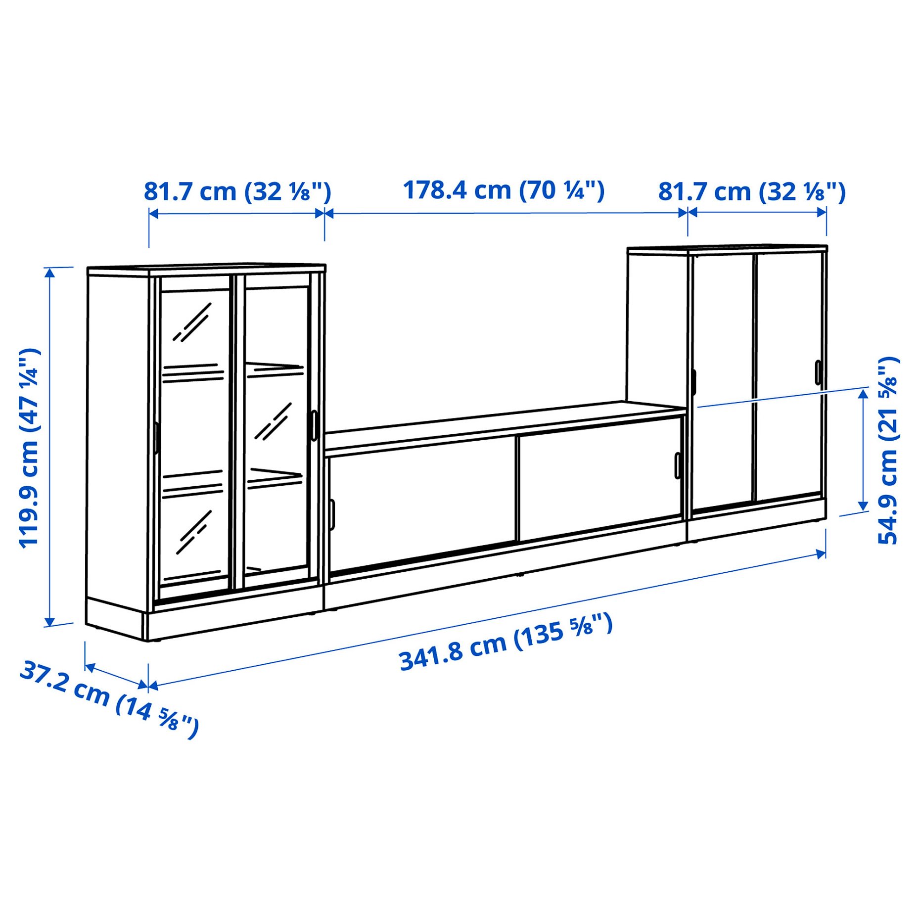 TONSTAD, TV storage combination with sliding doors, 342x37x120 cm, 295.150.65