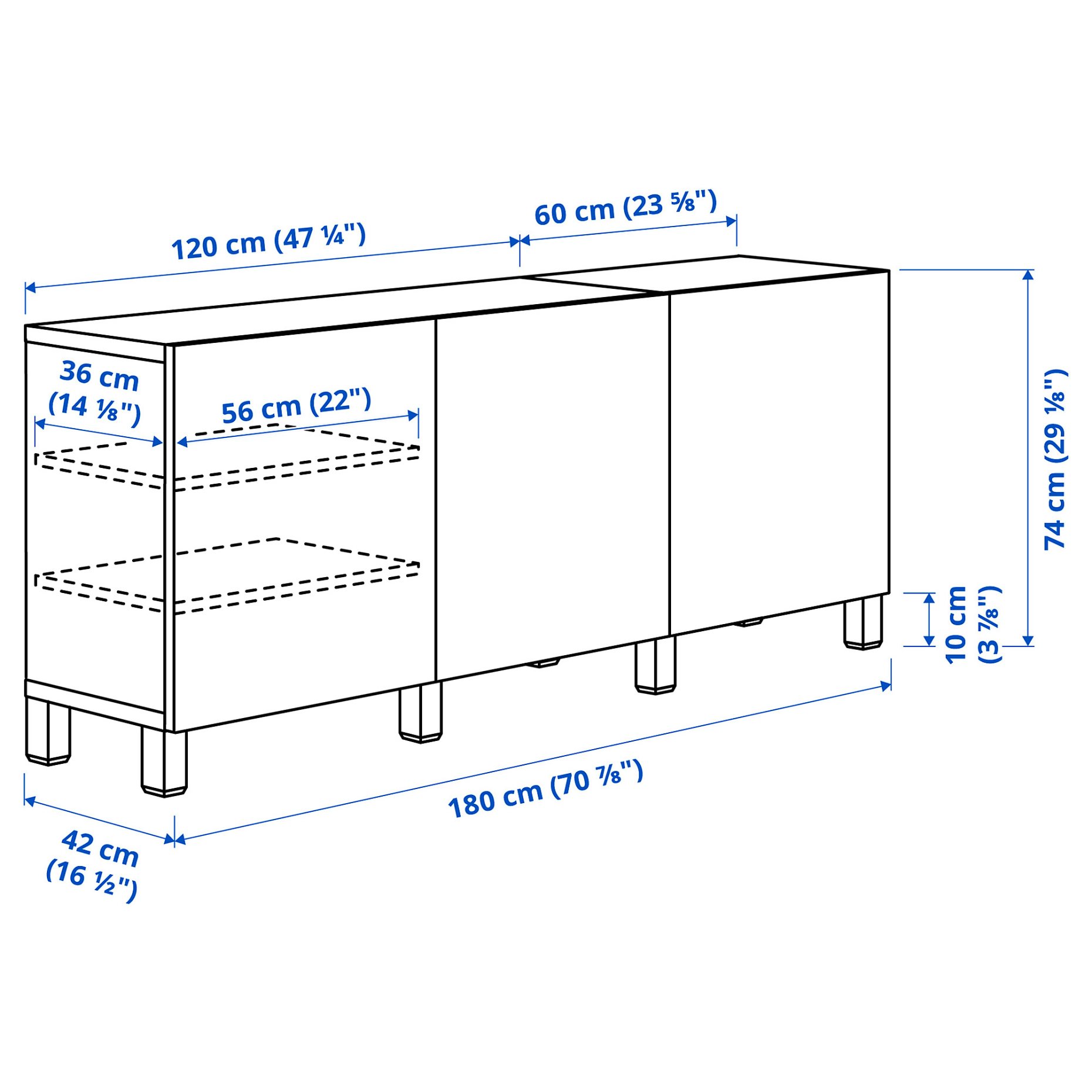 BESTÅ, σύνθεση αποθήκευσης με πόρτες, 180x42x74 cm, 295.693.41