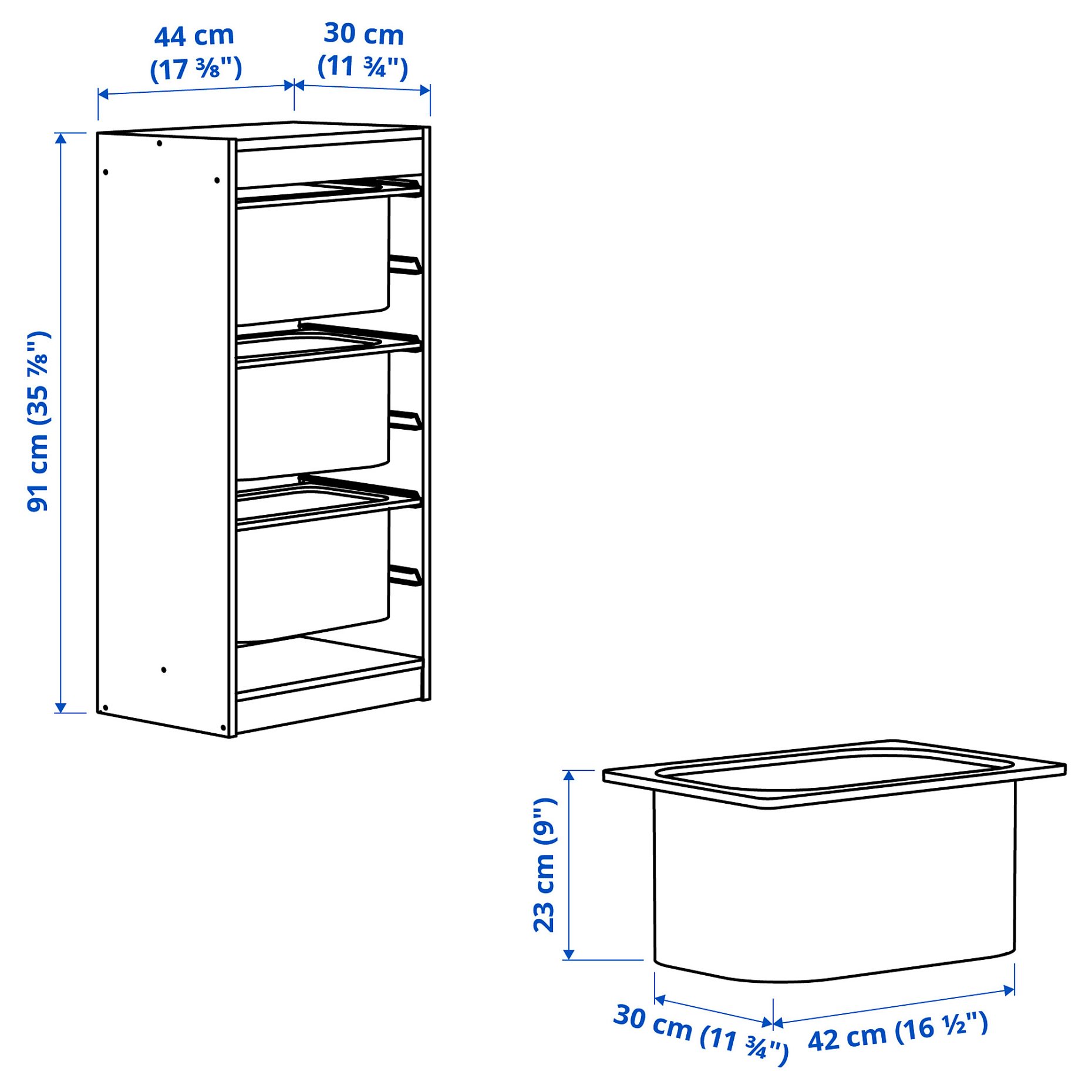 TROFAST, storage combination with boxes, 44x30x91 cm, 295.754.36