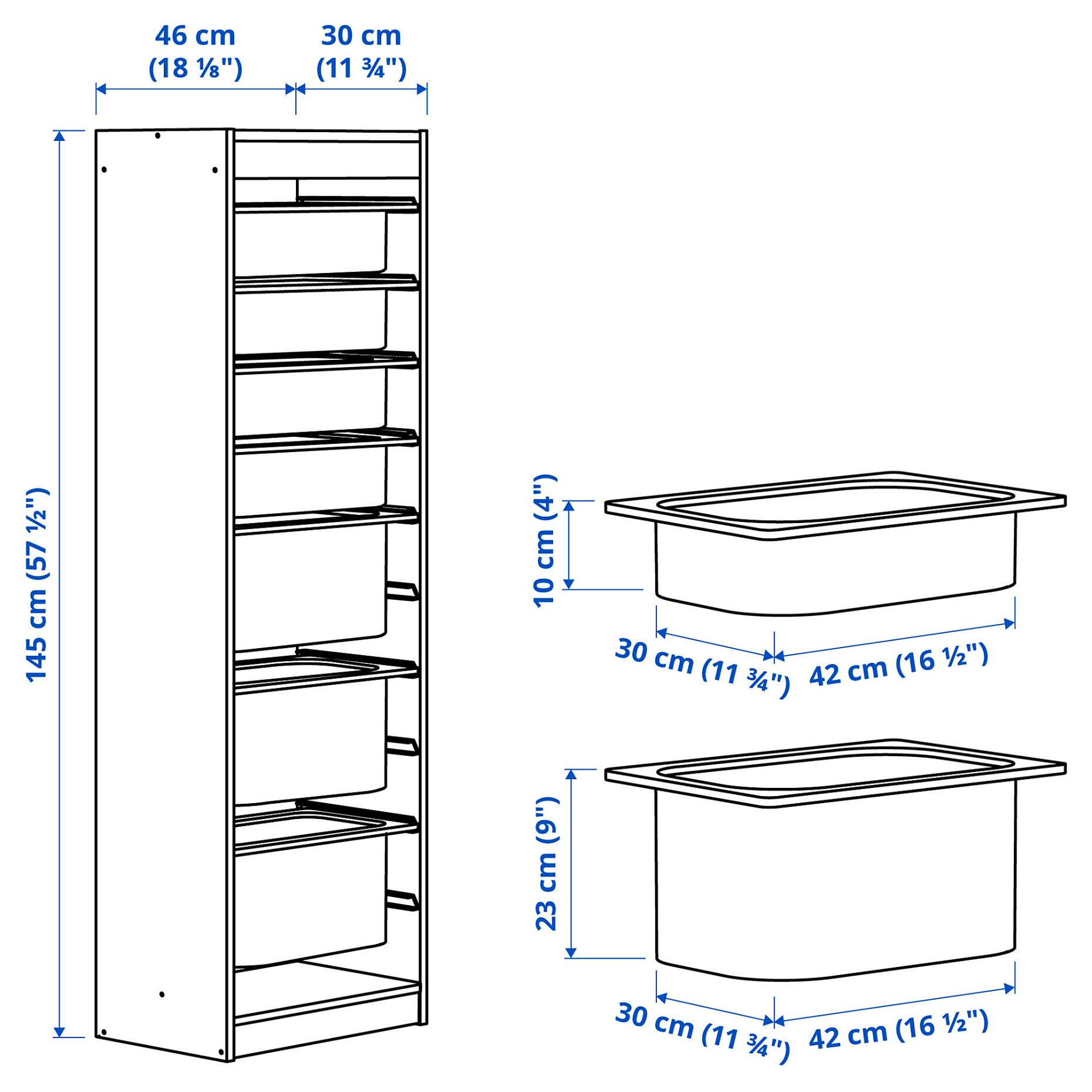 TROFAST, storage combination with boxes, 46x30x145 cm, 295.754.55