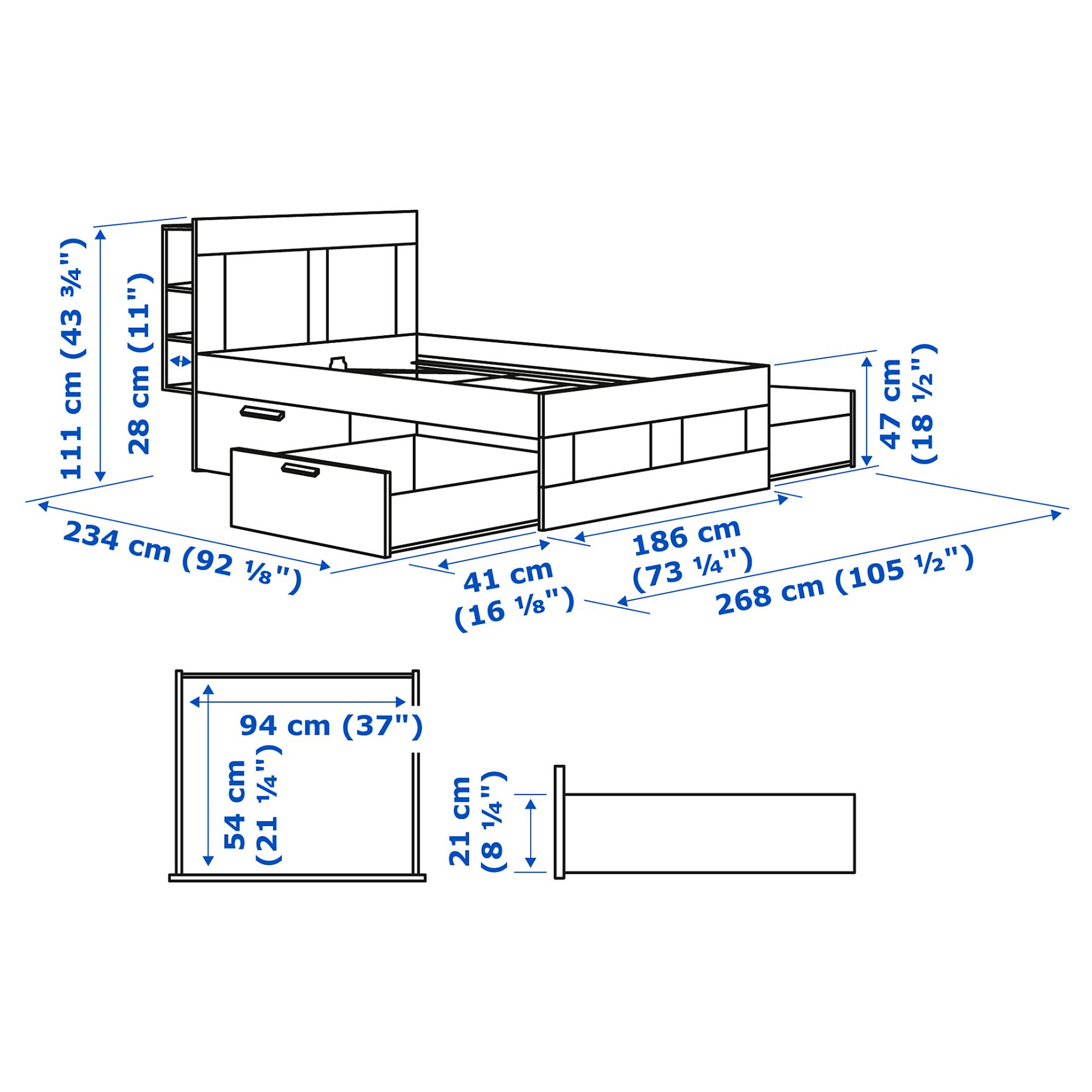 BRIMNES, bed frame with storage and headboard, 180x200 cm, 295.900.31