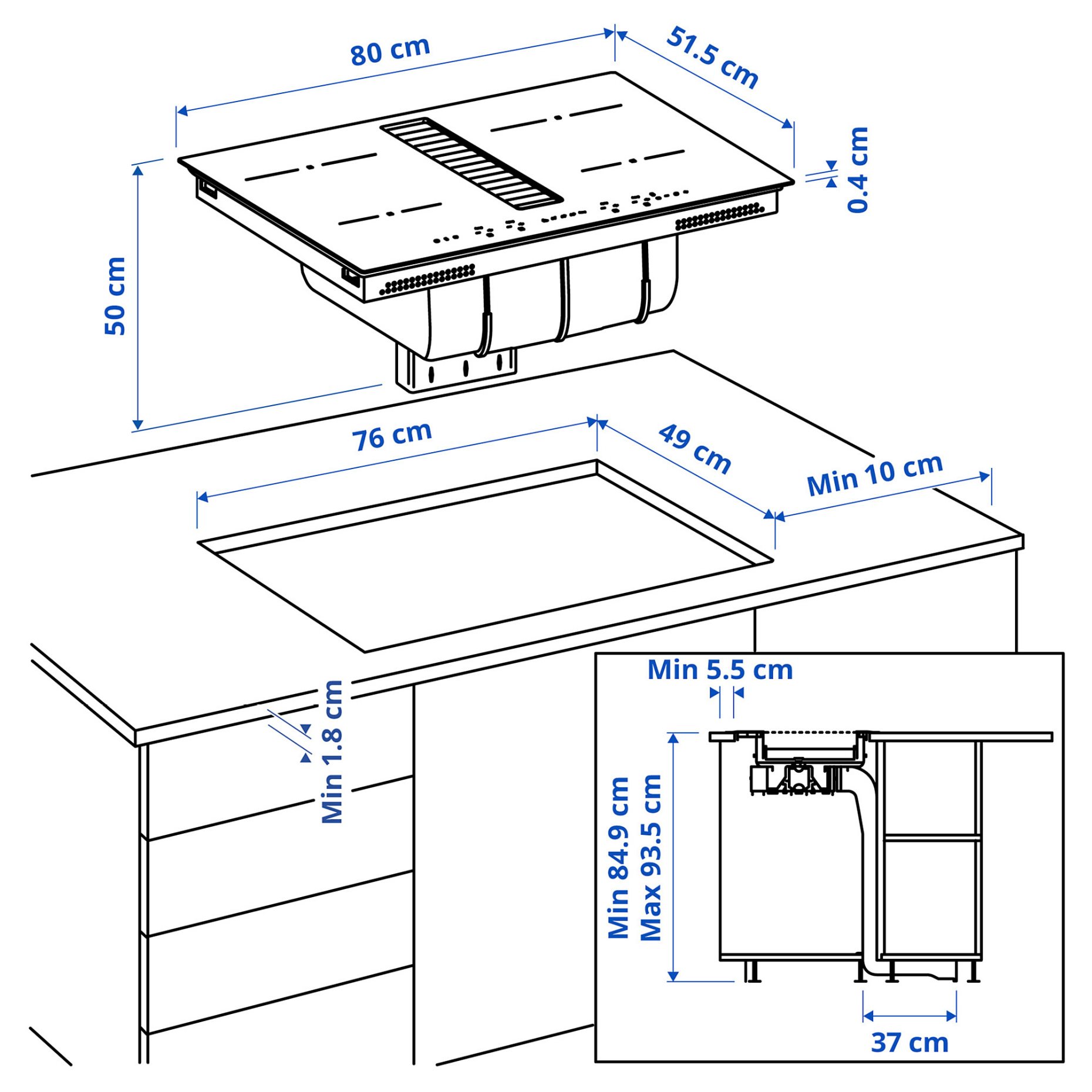 TÄCKNAN, induction hob/interior extractor with recirculation kit/IKEA 300, 80 cm, 296.125.04