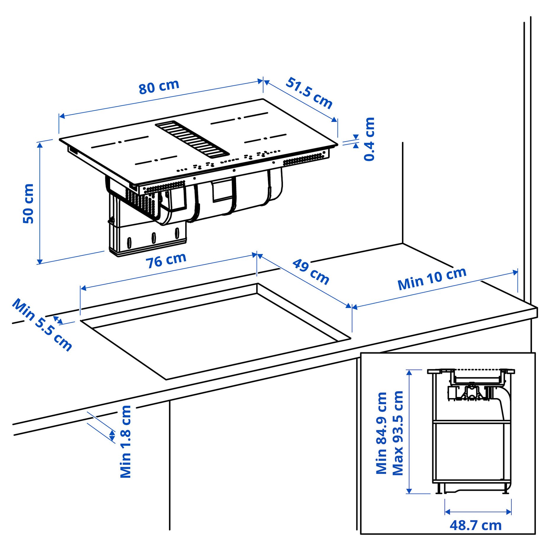 TÄCKNAN, induction hob/interior extractor with recirculation kit/IKEA 300, 80 cm, 296.125.04