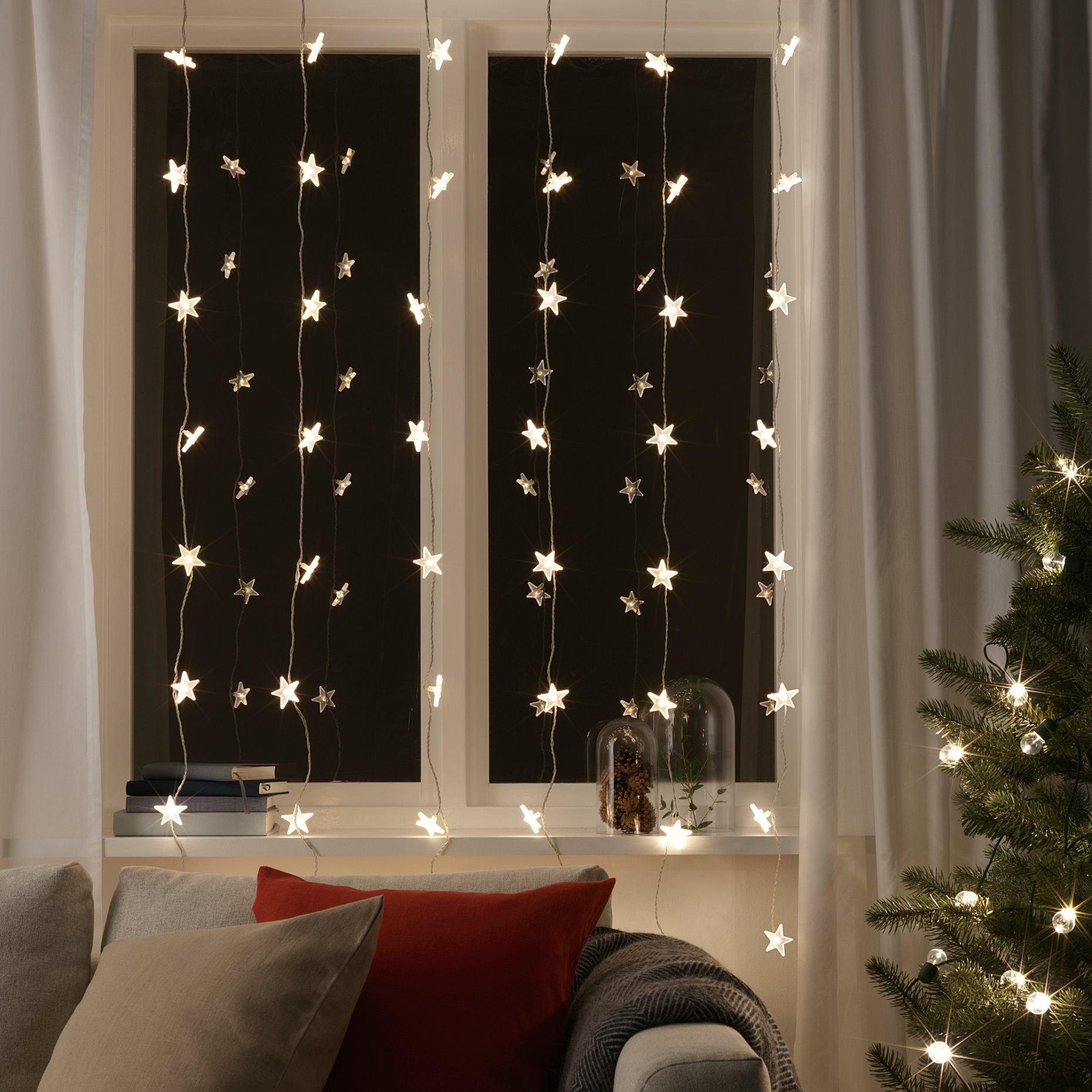 STRÅLA, lighting curtain with built-in LED light source/48 lights/star/outdoor, 305.631.78