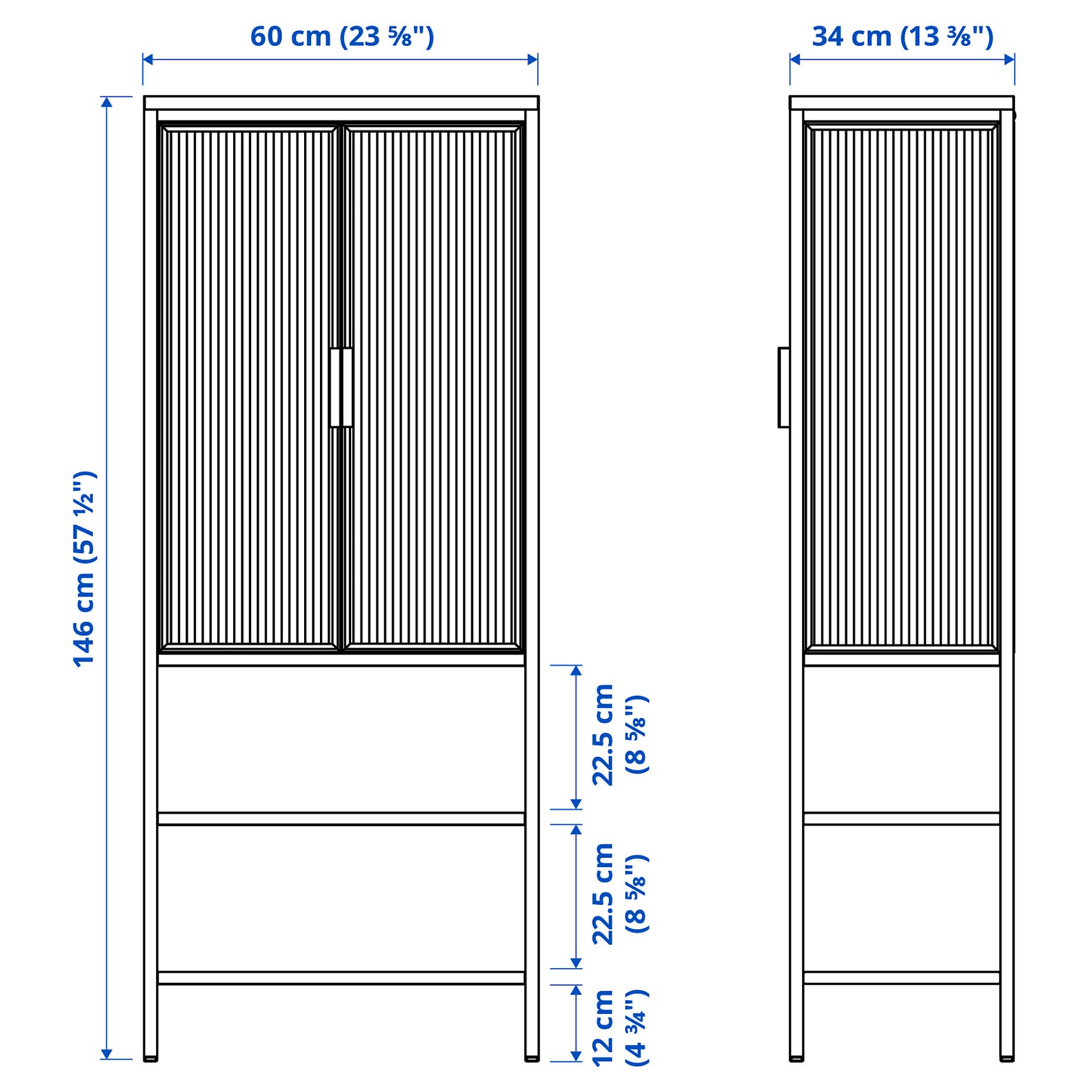 MOSSJÖN, glass-door cabinet with 2 doors, 60x34x146 cm, 305.643.33