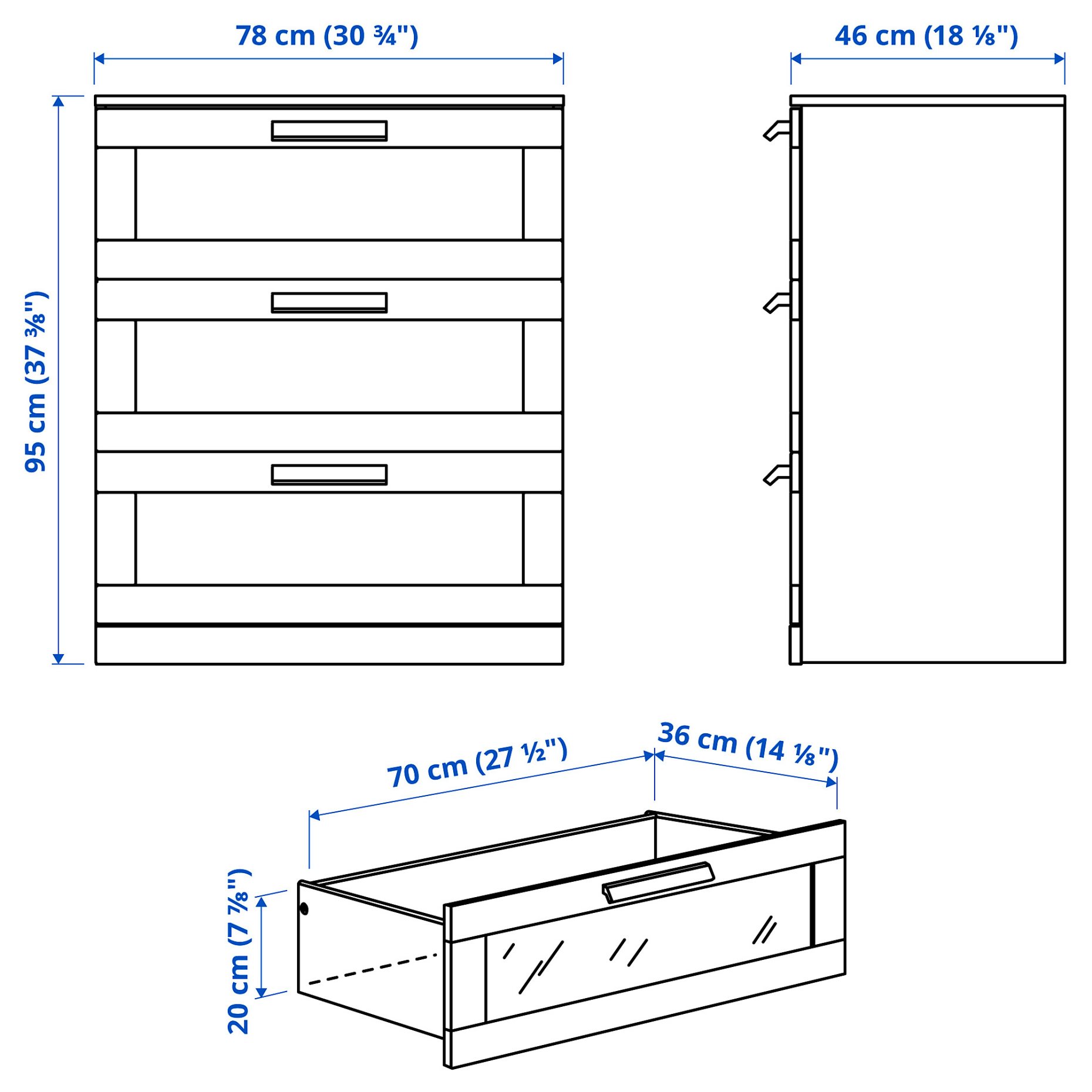 BRIMNES, chest of 3 drawers, 78x95 cm, 306.028.01