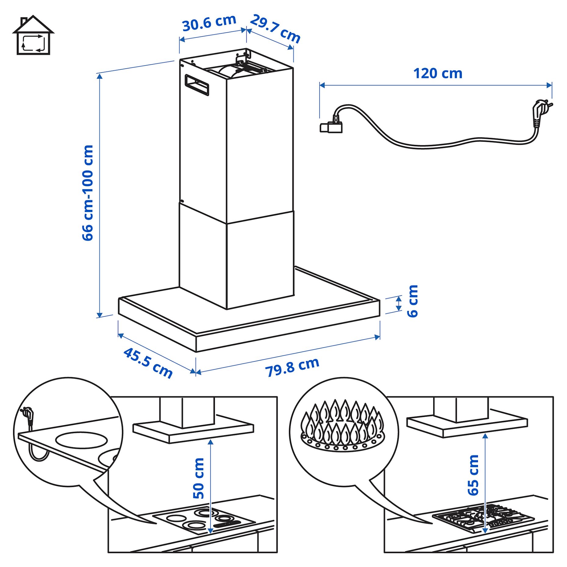 RÄFSEBO, απορροφητήρας τοίχου/IKEA 500, 80 cm, 306.092.23