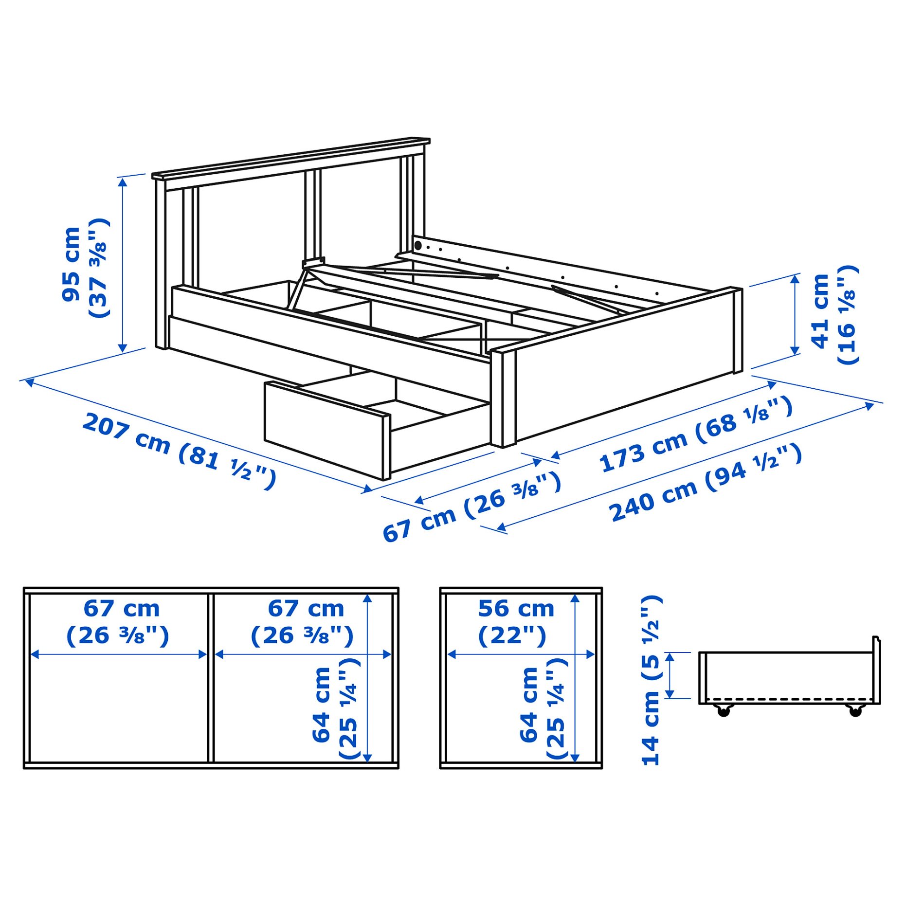 SONGESAND, bed frame with 2 storage boxes, 160X200 cm, 392.411.12
