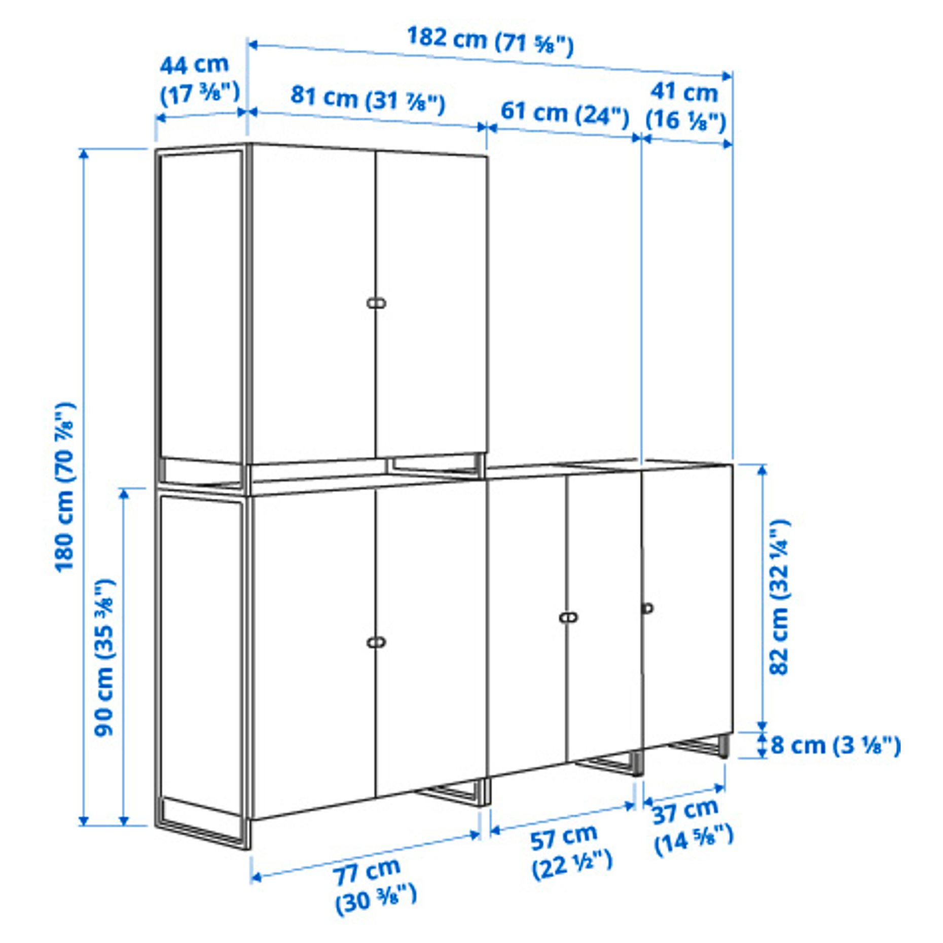 JOSTEIN, shelving unit with doors/in/outdoor, 182x44x180 cm, 394.372.94