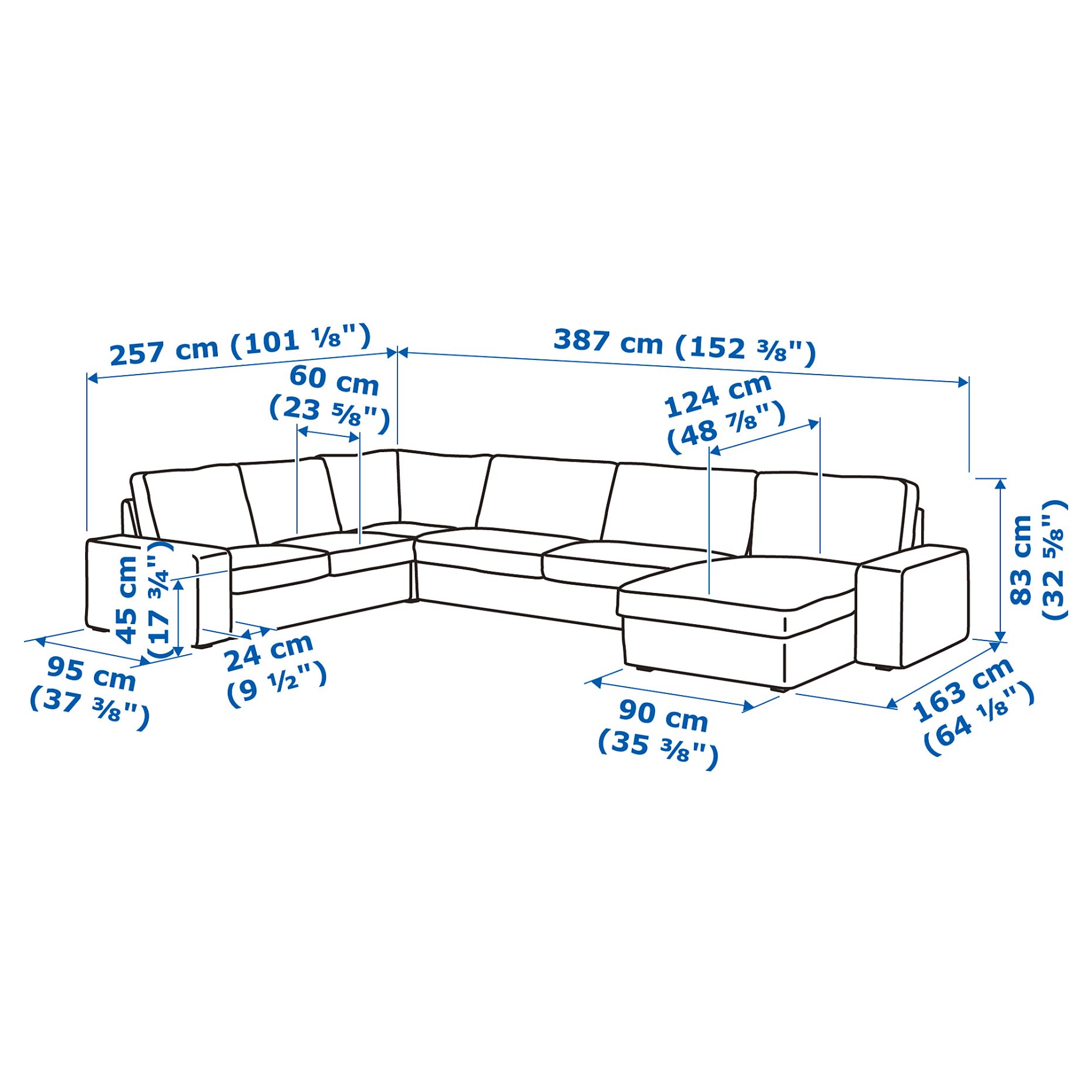 KIVIK, corner sofa, 6-seat w chaise longue, 394.430.25