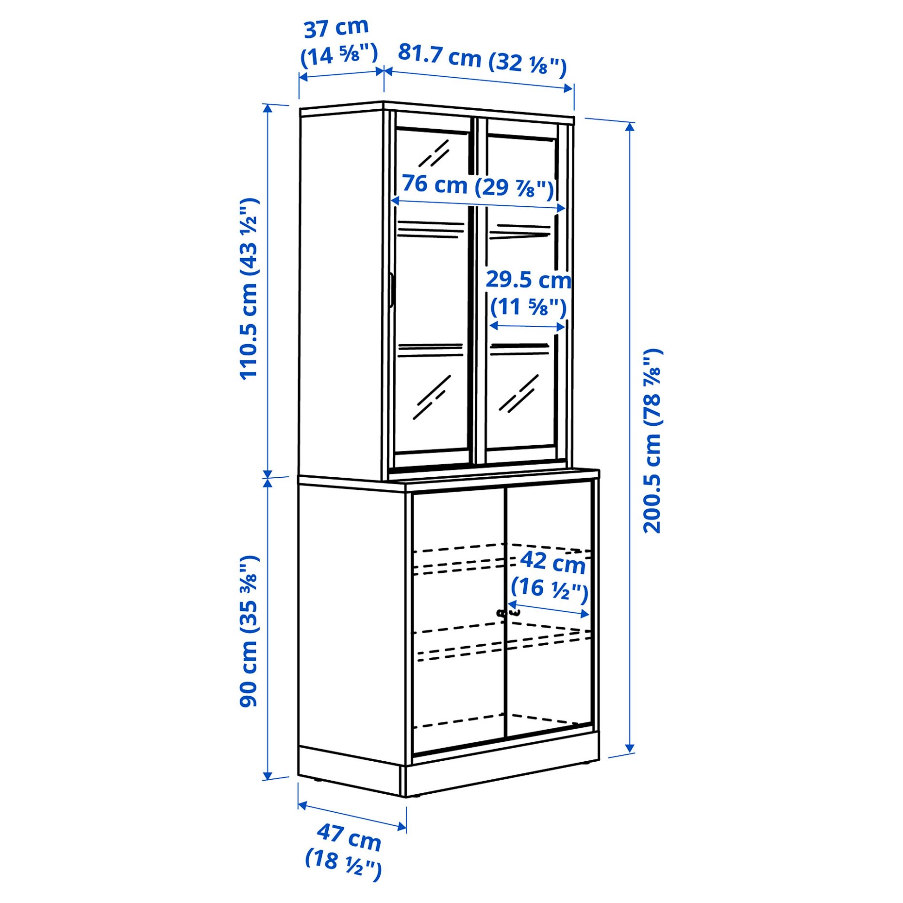 TONSTAD, σύνθεση αποθήκευσης με συρόμενες γυάλινες πόρτες, 82x201 cm, 395.150.55