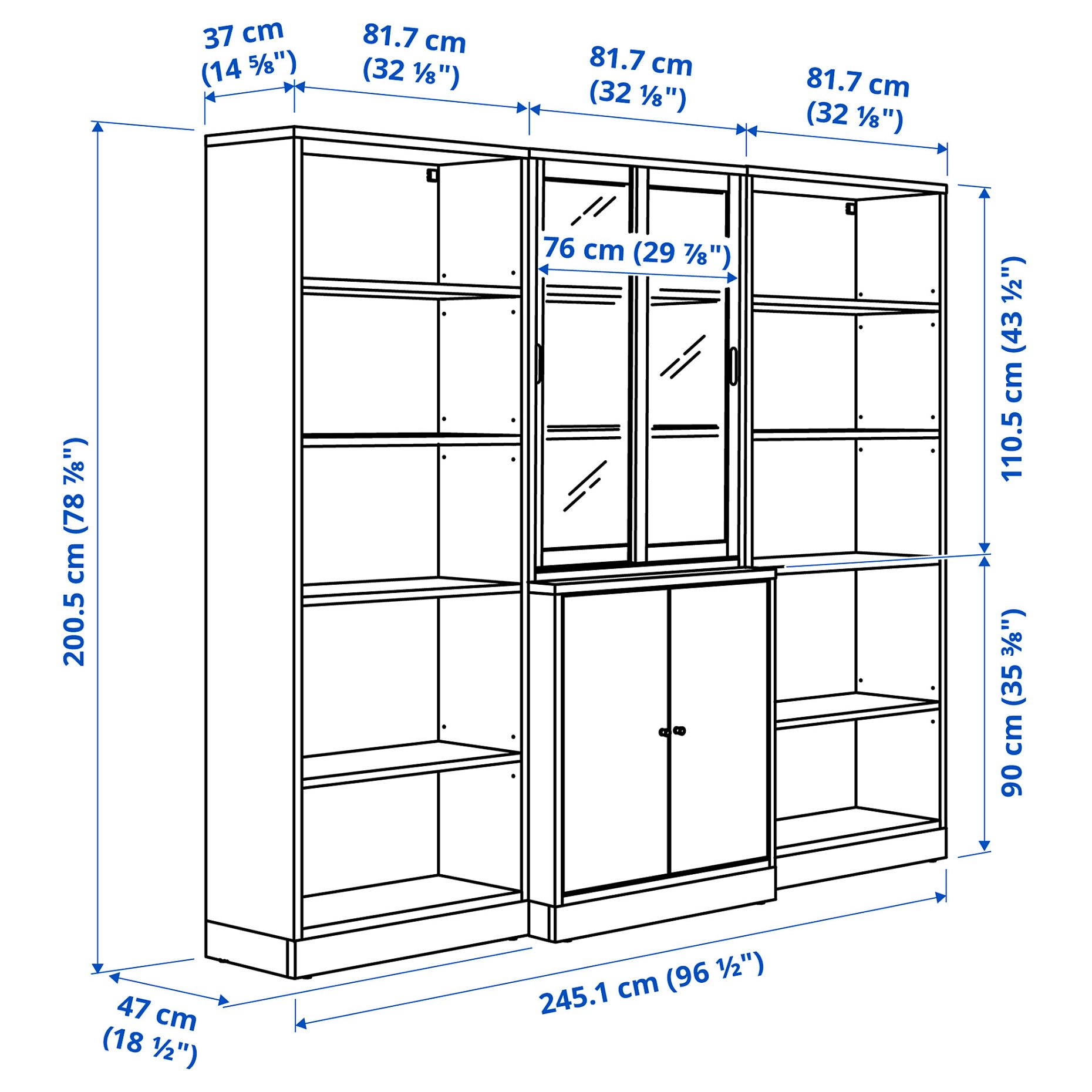 TONSTAD, σύνθεση αποθήκευσης με συρόμενες γυάλινες πόρτες, 82x201 cm, 395.150.60