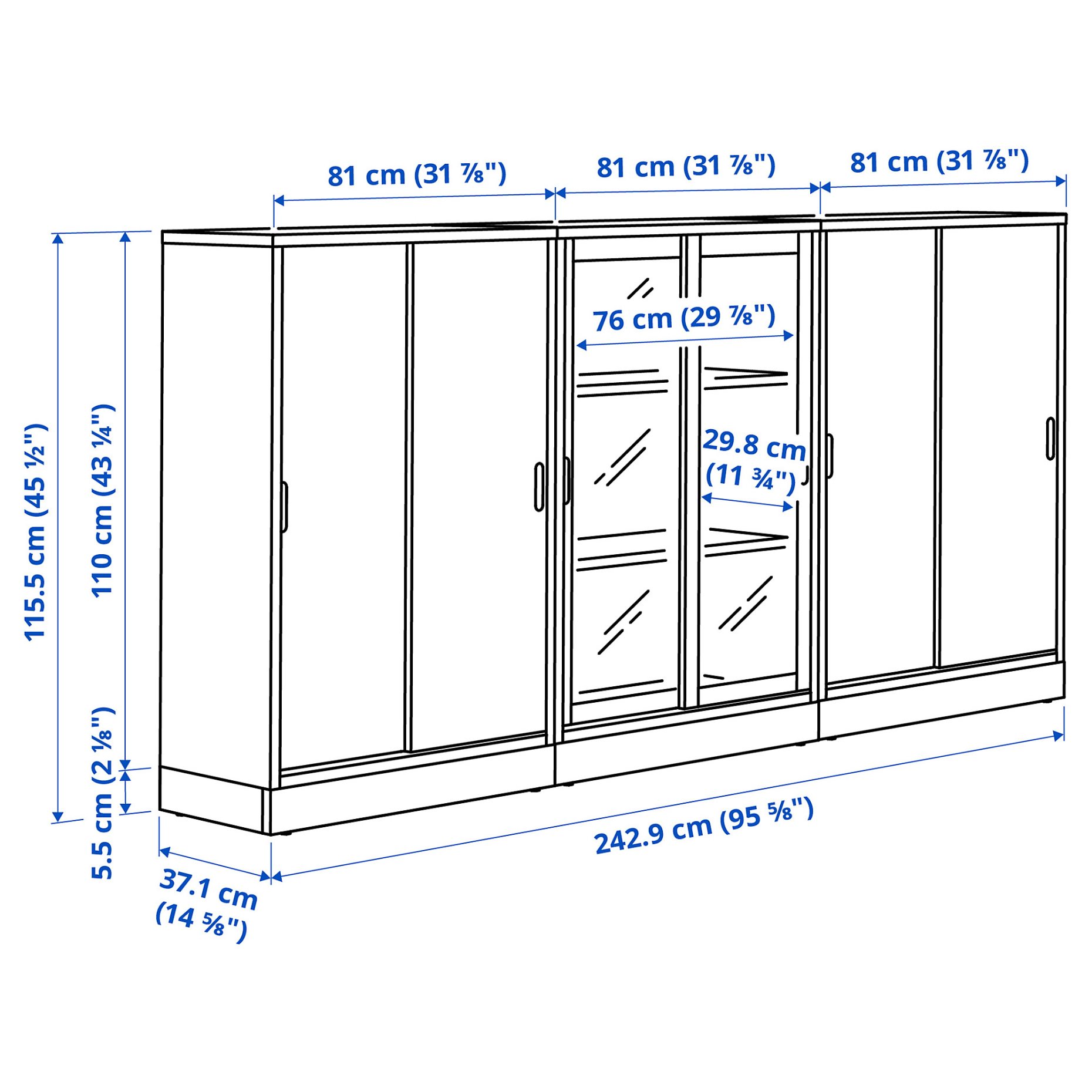 TONSTAD, storage combination with sliding doors, 243x37x116 cm, 395.717.58