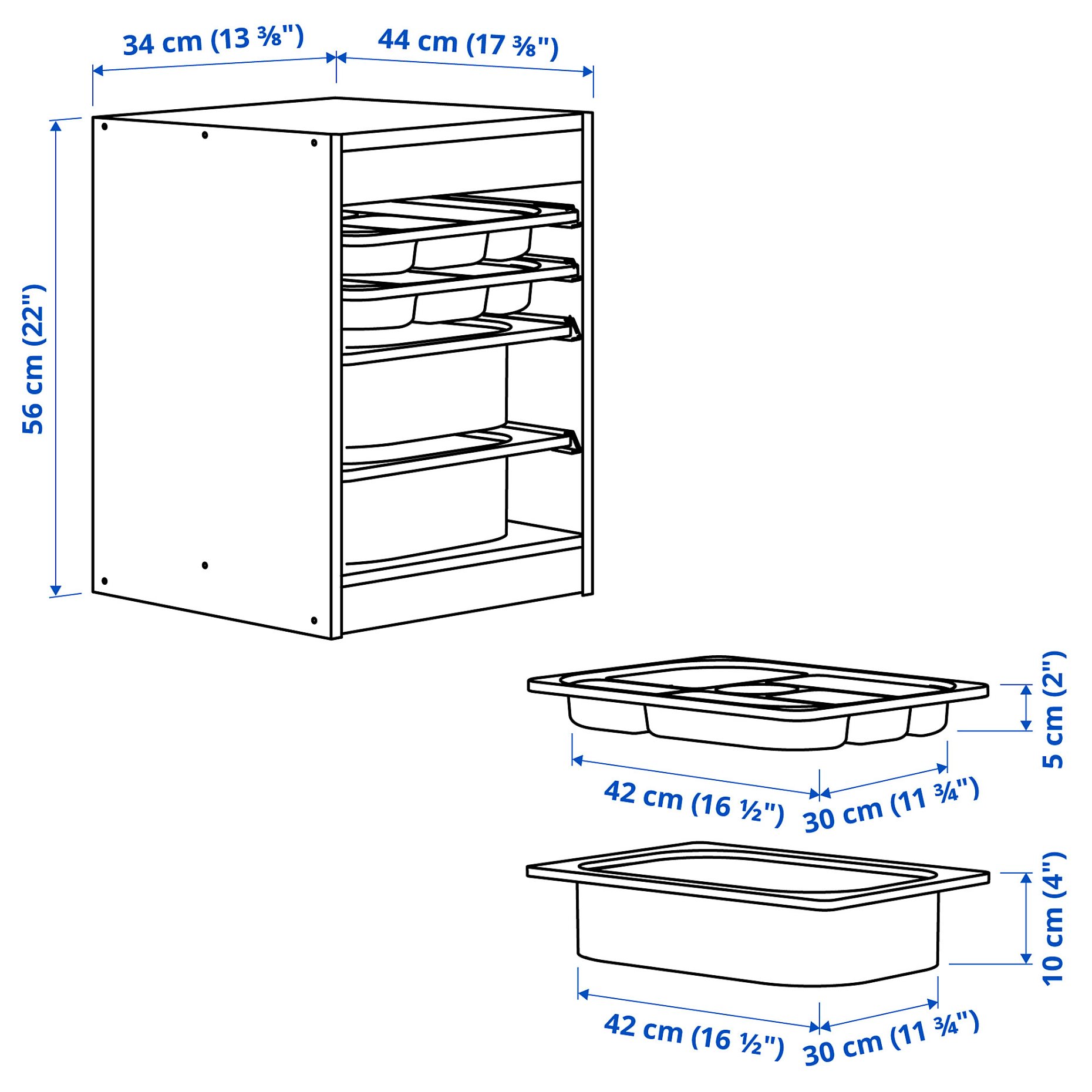 TROFAST, storage combination with boxes/trays, 34x44x56 cm, 395.732.48