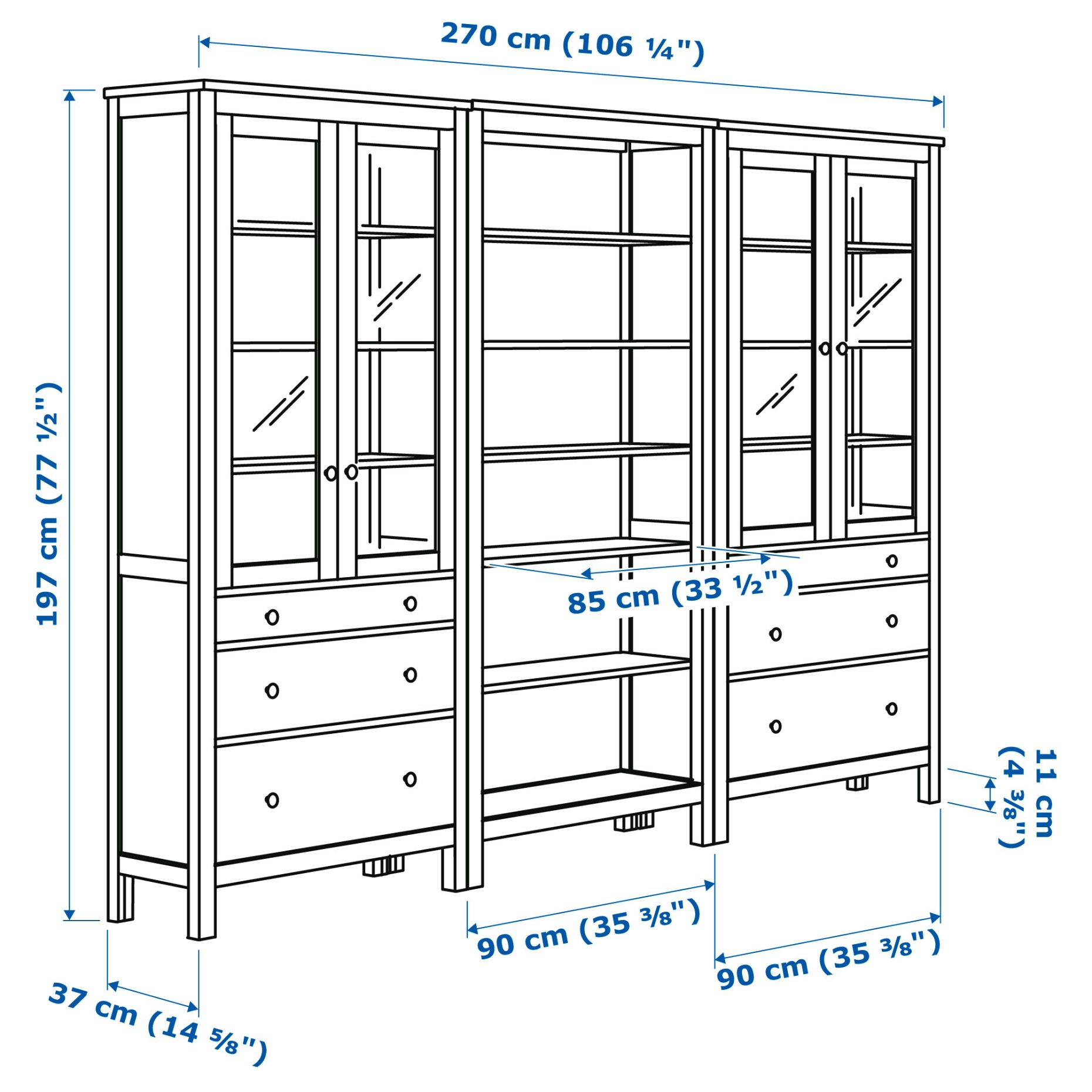 HEMNES, σύνθεση αποθήκευσης με πόρτες/συρτάρια, 270x197 cm, 395.910.68