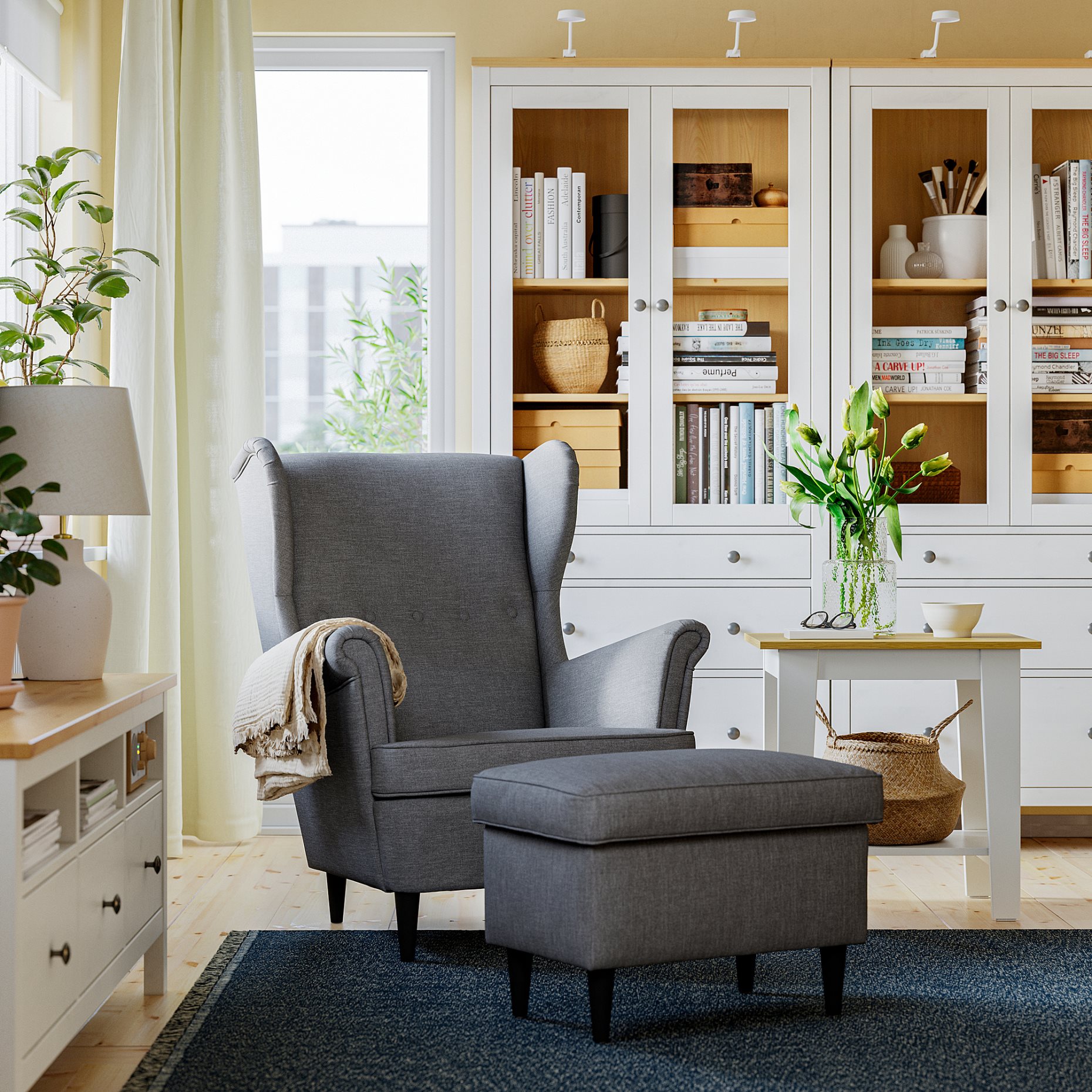 STRANDMON, wing chair with footstool, 396.181.00