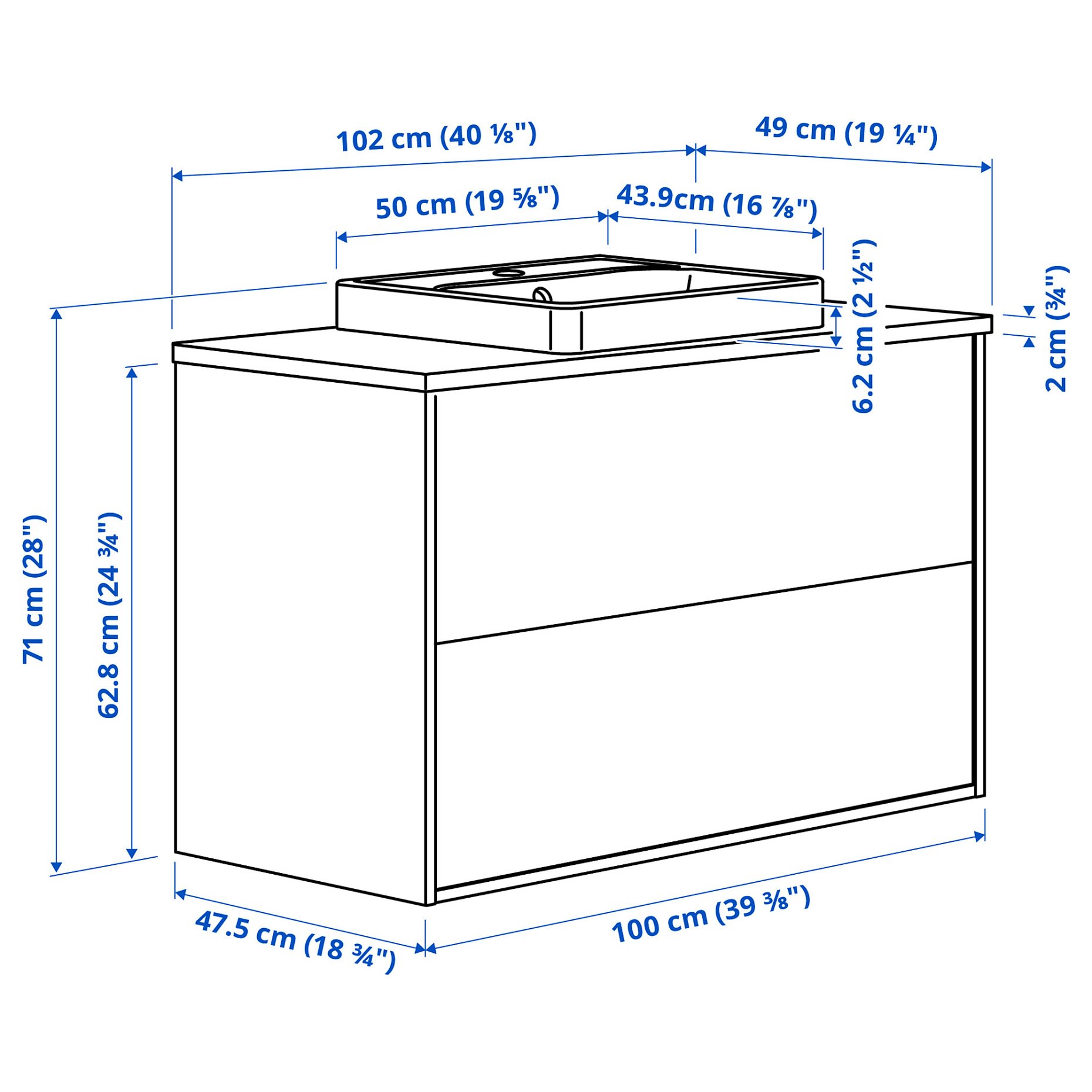 HAVBACK/ORRSJON, wash-stand with drawers/wash-basin, 102x49x71 cm, 396.293.49