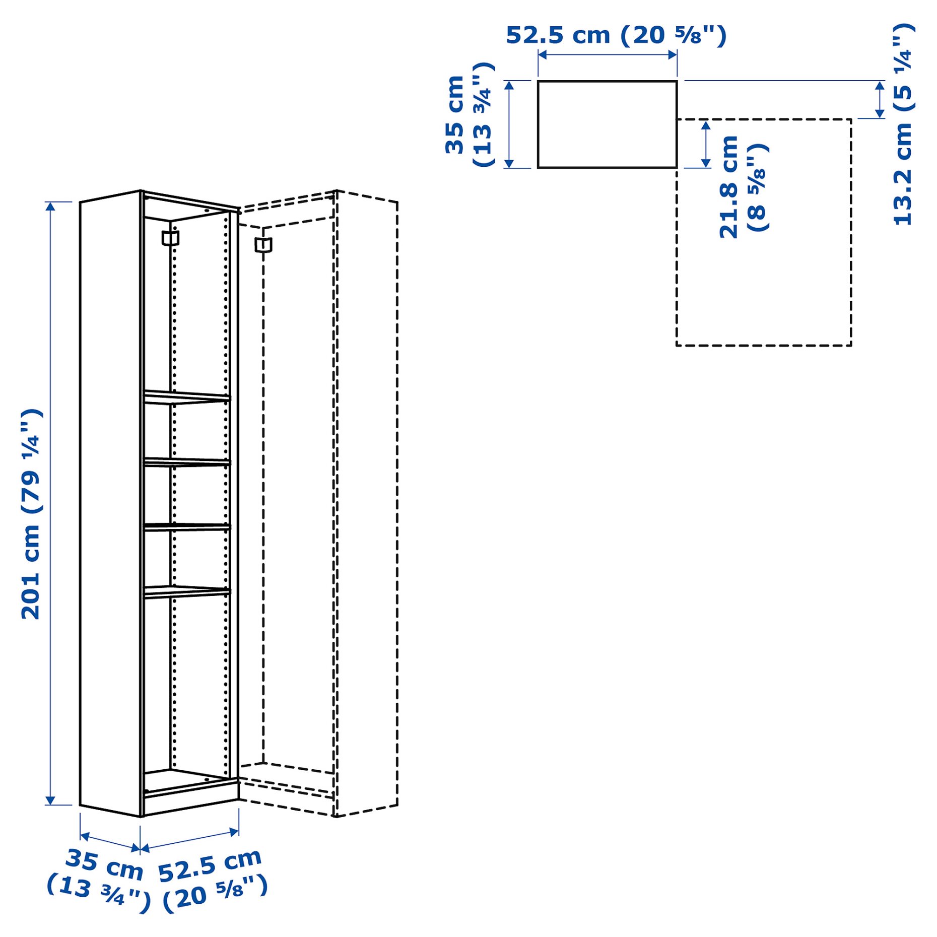 PAX, add-on corner unit with 4 shelves, 53x35x201 cm, 403.469.38