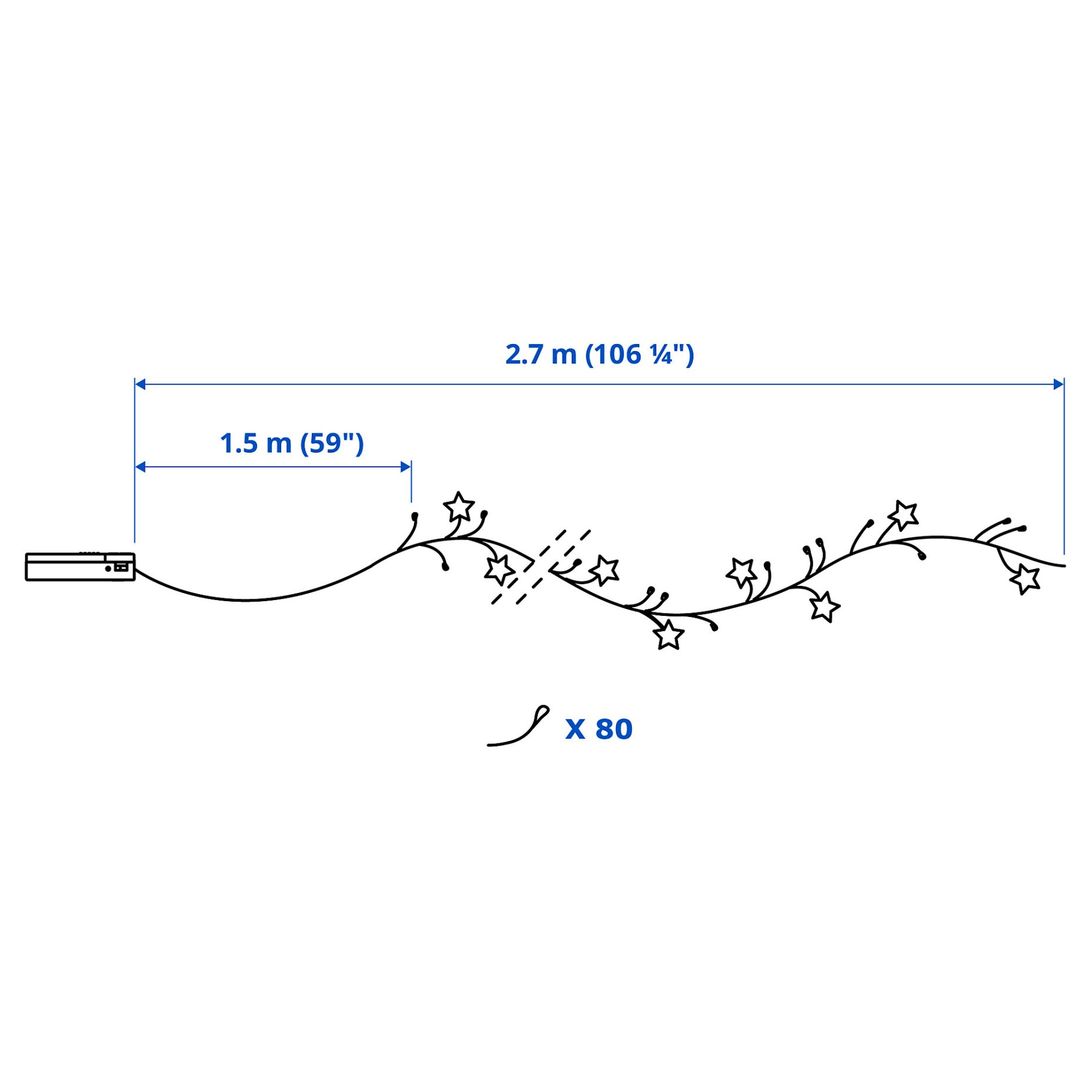 STRÅLA, lighting chain with built-in LED light source/80 lights/star/battery-operated, 405.631.68