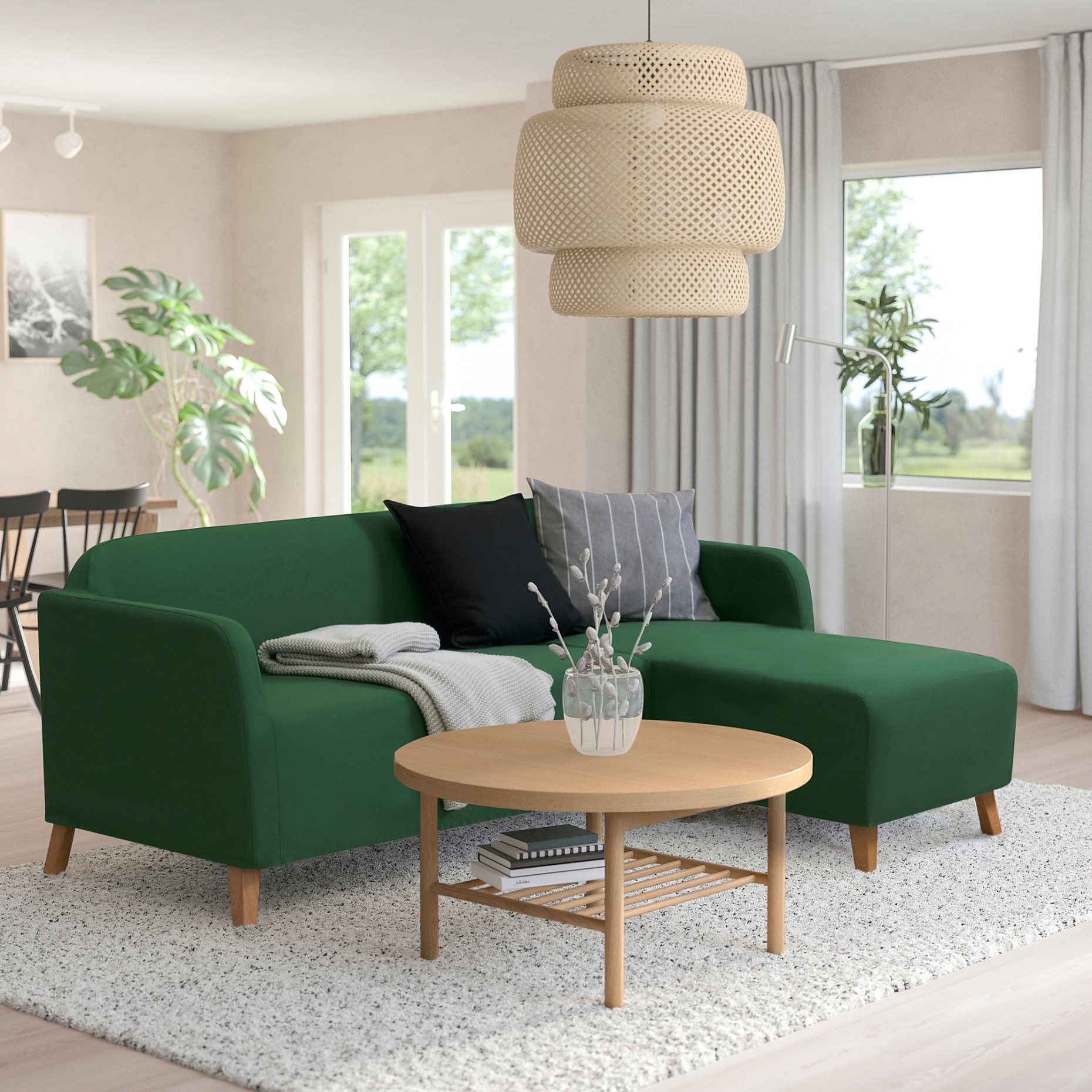 LINANÄS, sofa protector for 3-seat sofa with chaise longue, 405.644.03