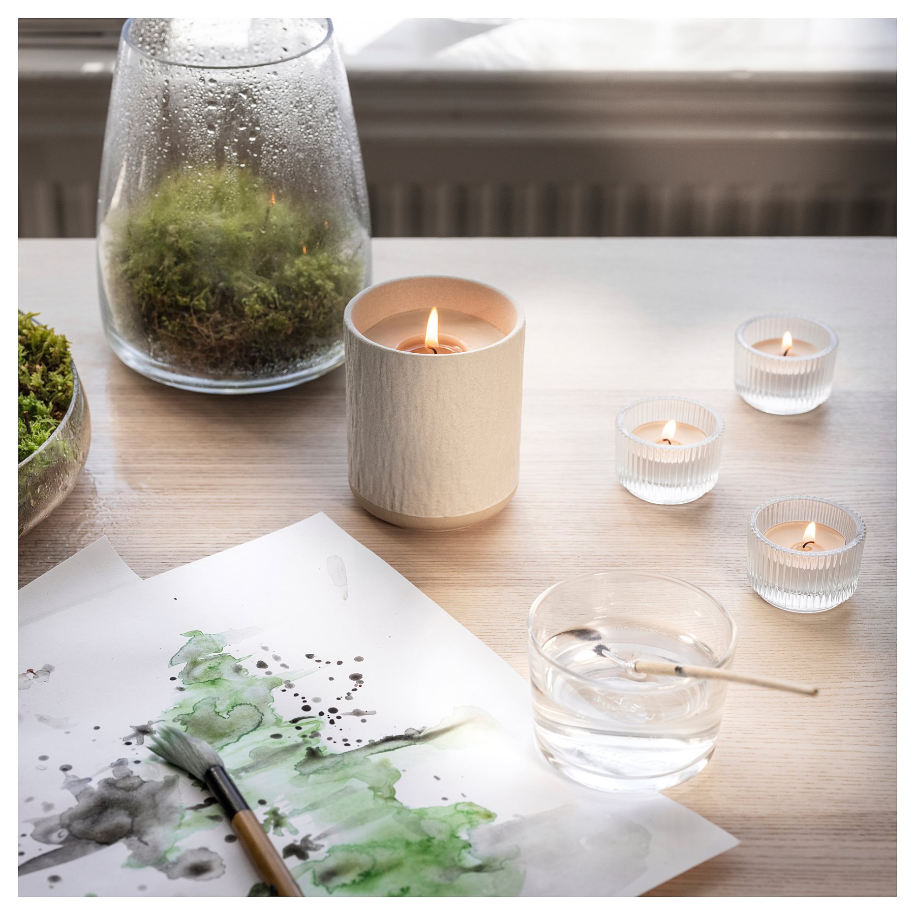 SILKESTRÄD, scented candle in ceramic jar/dew & moss, 45 hr, 405.703.95