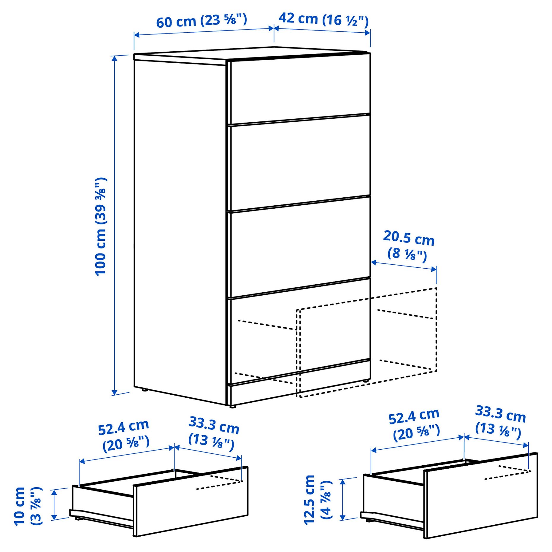 LASTARE, chest of 4 drawers, 60x42x100 cm, 405.993.51