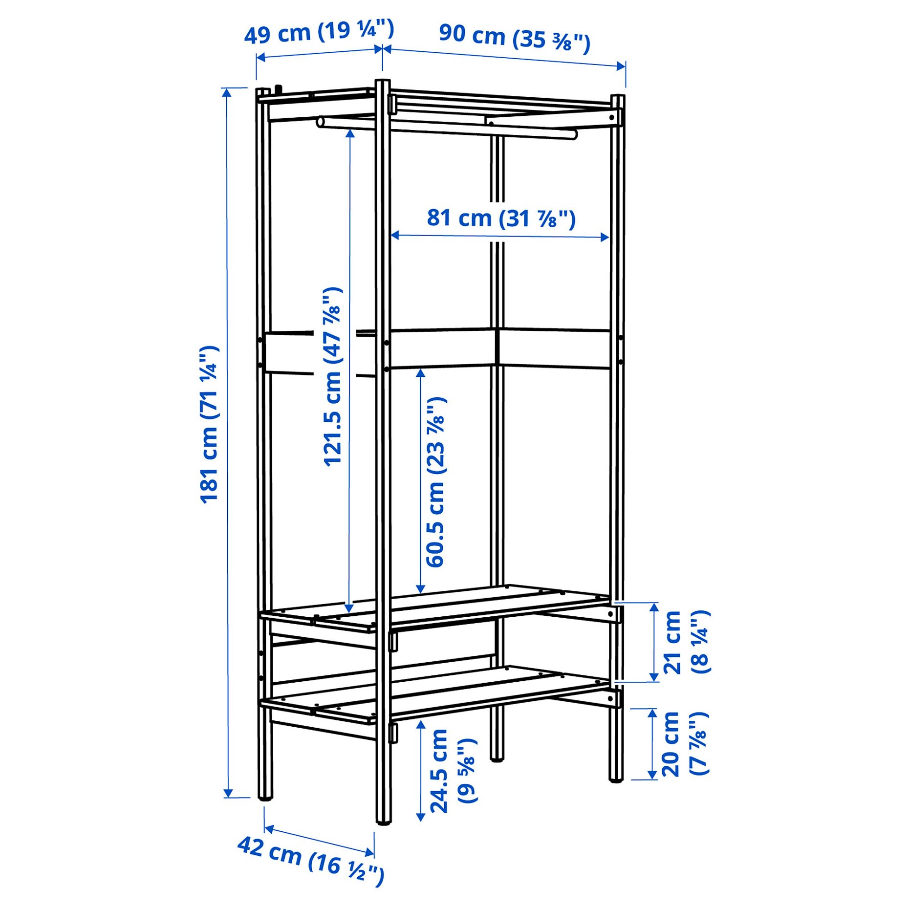 KRONÖREN, ανοιχτή αποθήκευση, 90x49x181 cm, 406.108.05