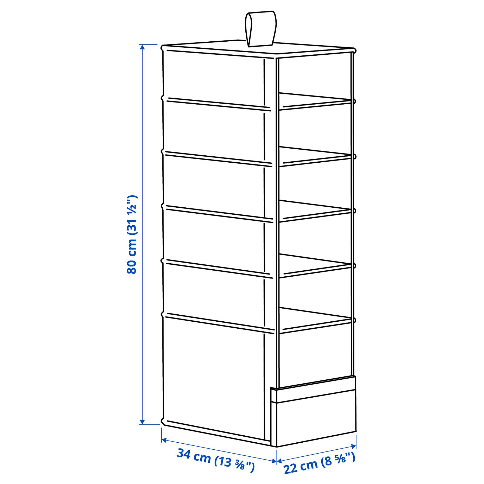 PURRPINGLA, hanging storage with 6 compartments, 22x34x80 cm, 406.122.63