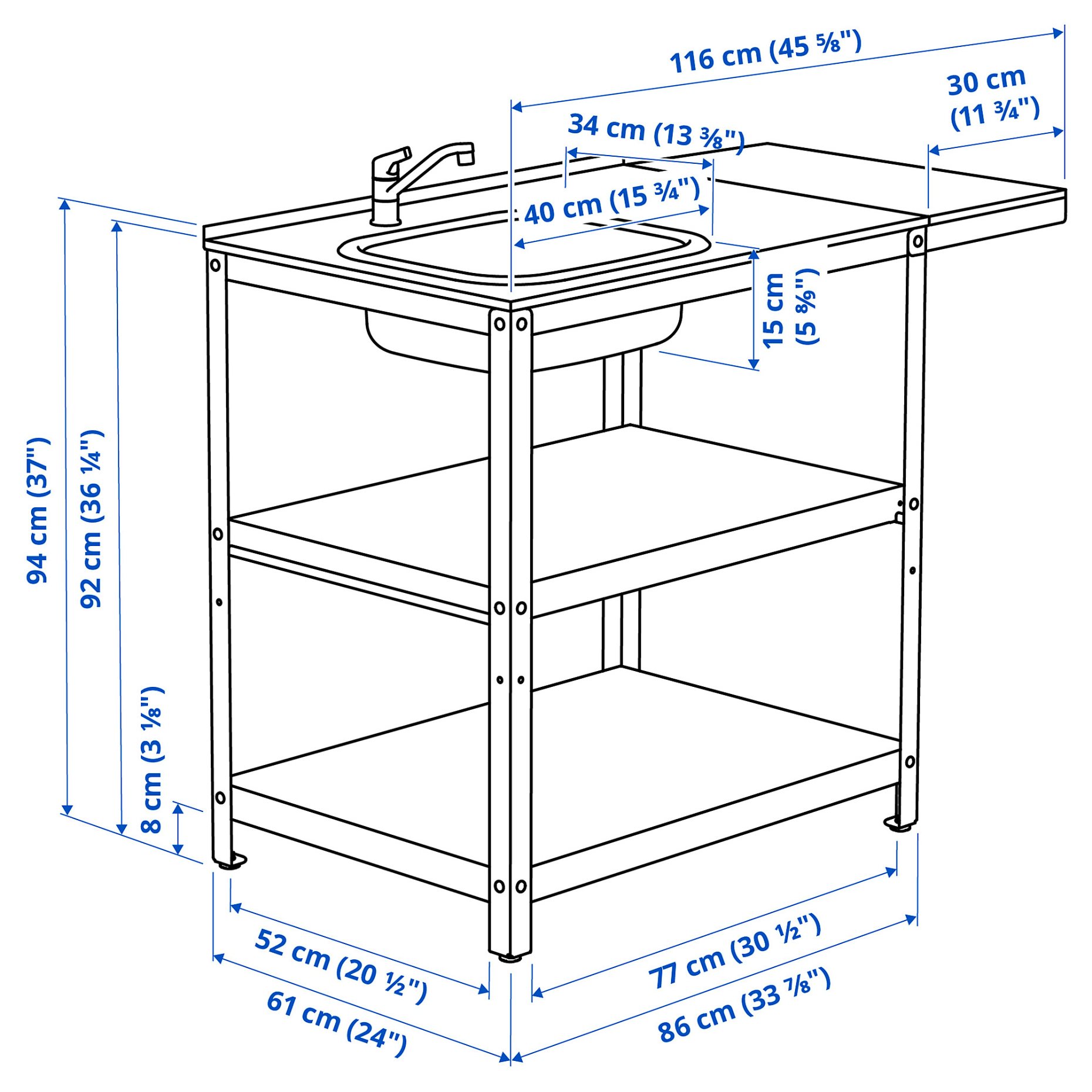 GRILLSKÄR, μονάδα νεροχύτη με βοηθητικό τραπέζι/εξωτερικού χώρου, 93/116x61 cm, 494.952.26