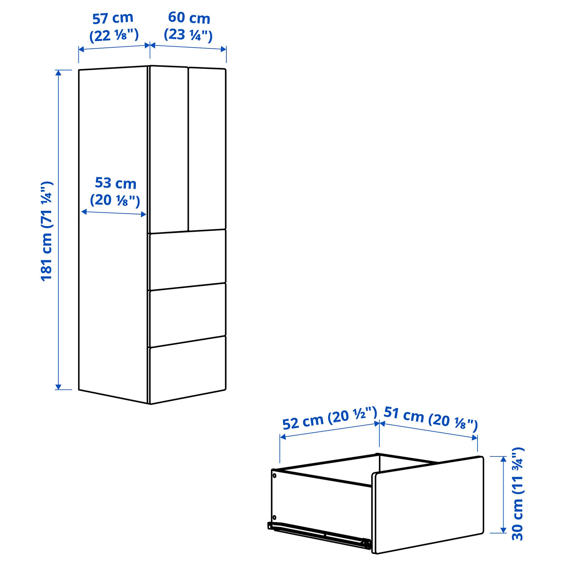 SMASTAD/PLATSA, wardrobe with 3 drawers, 60x57x181 cm, 495.499.17