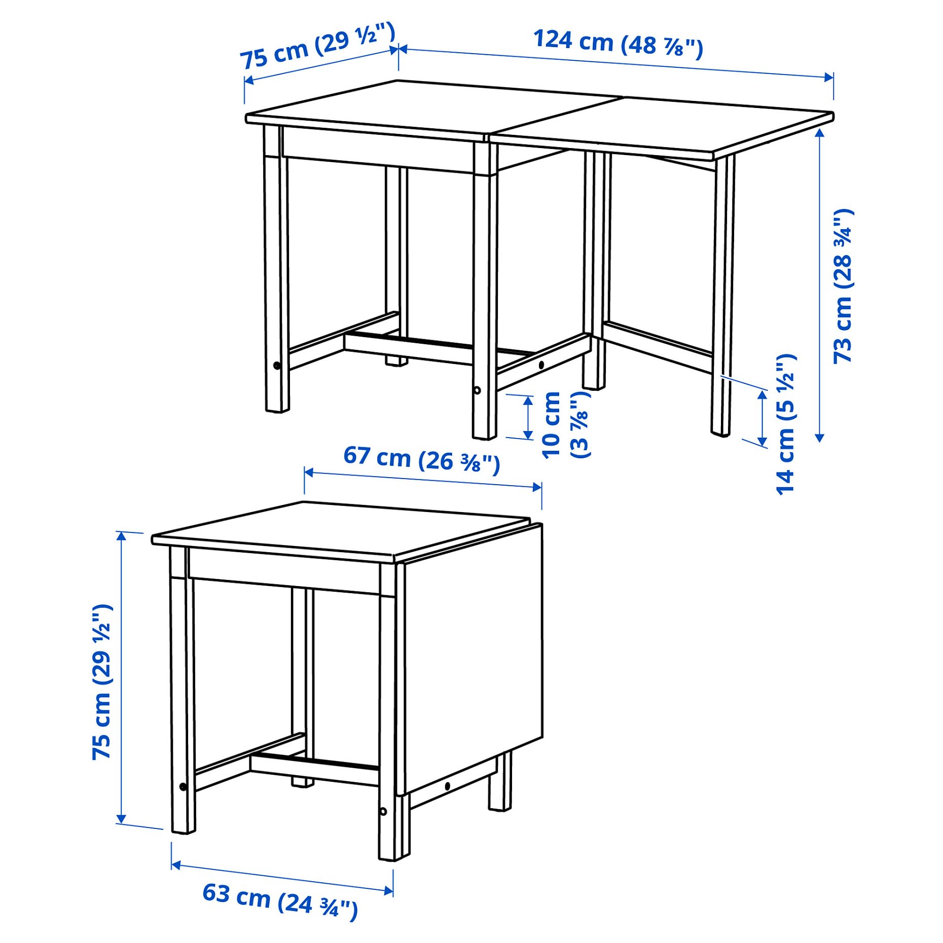 PINNTORP, table and 2 chairs, 67/124 cm, 495.644.46