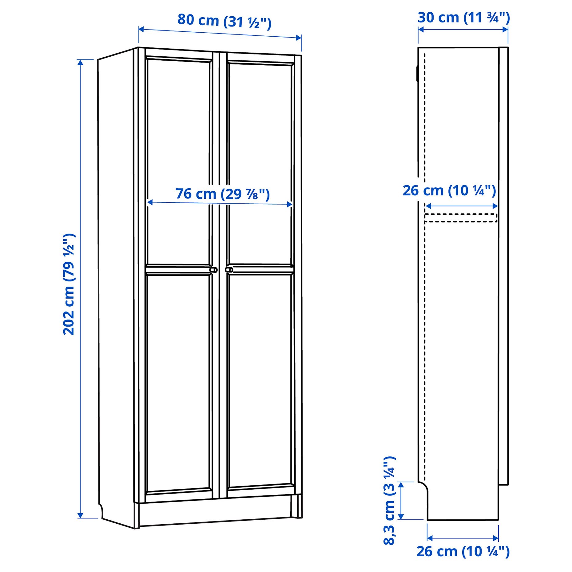 BILLY/HOGADAL, bookcase with doors, 80x30x202 cm, 495.722.05