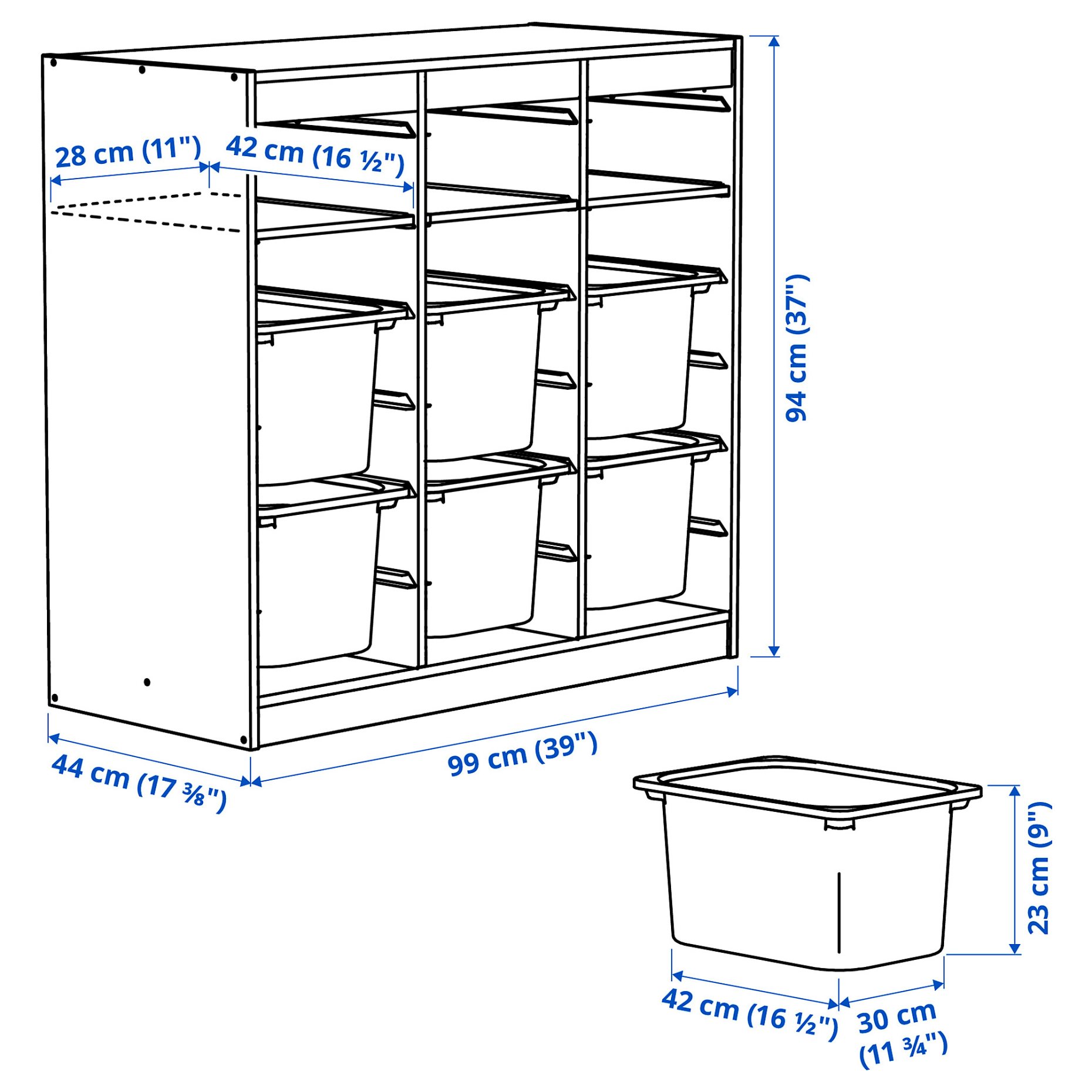 TROFAST, storage combination room divider with shelves and boxes, 93x44x91 cm, 496.131.35