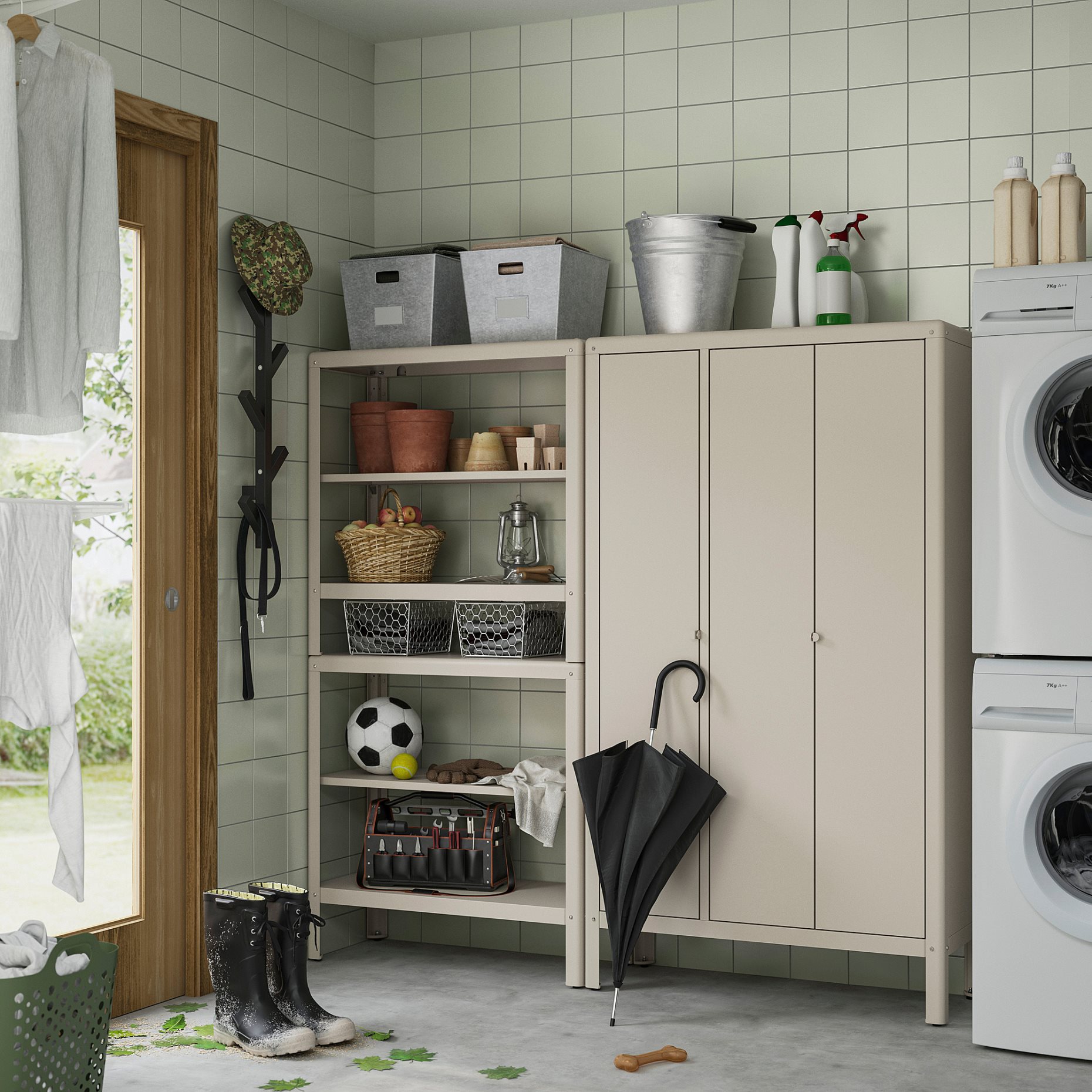 KOLBJÖRN, shelving unit with cabinet outdoor/indoor, 171x37x161 cm, 496.155.30