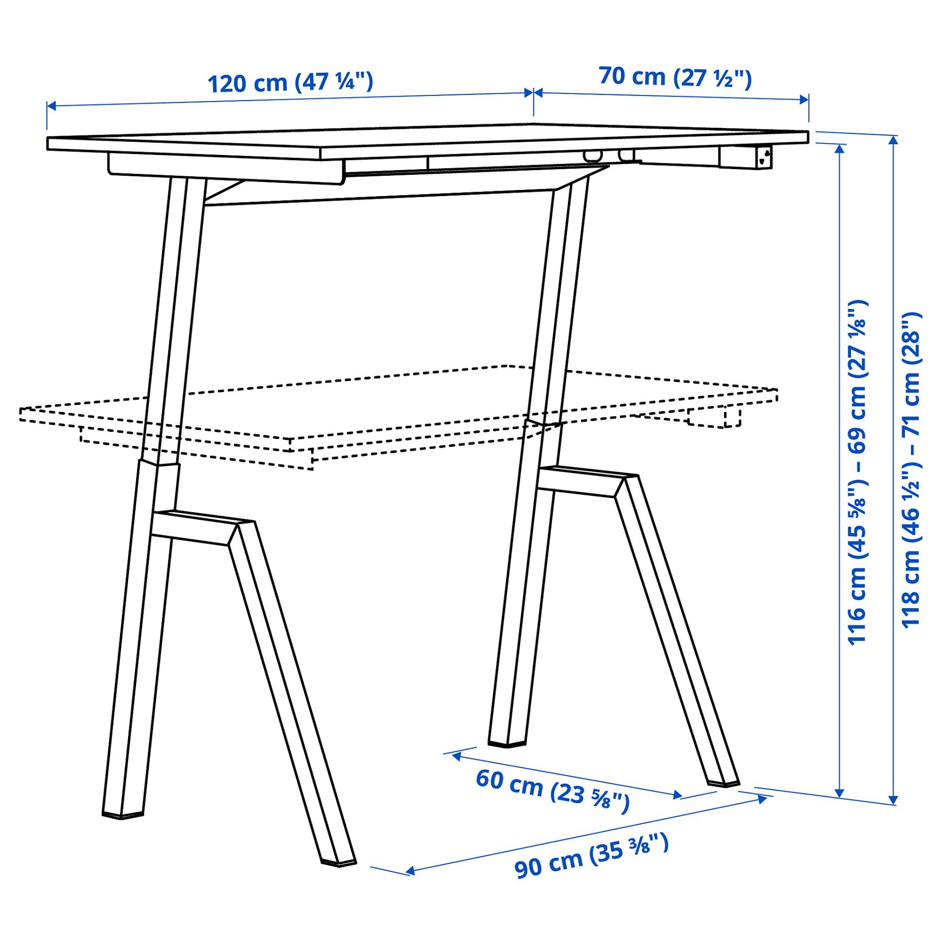 γραφείο καθιστής/όρθιας θέσης/ηλεκτρικό, 120x70 cm, 496.218.71